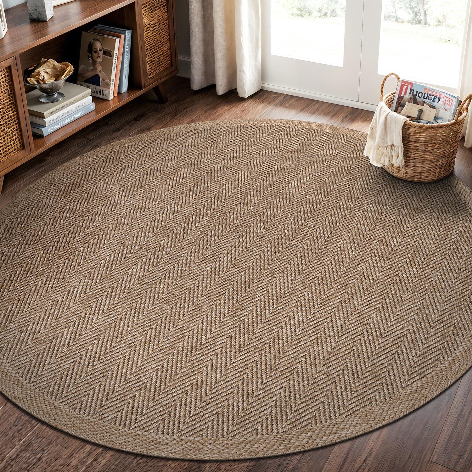 image:imageCAMILSON Easy Jute Rug 5x7 Indoor Outdoor Natural Color Fiber Area Rugs for Living Room Patio and Kitchen Rug Herringbone Seagrass Woven Design EasyCleaning Washable Outside Carpet Alfombras 5 x 7HerringboneNatural