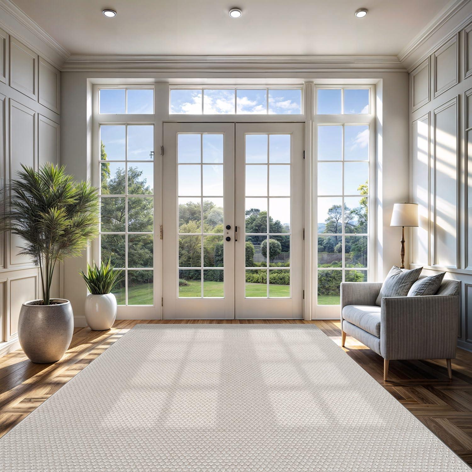 image:imageCAMILSON Easy Jute Rug 5x7 Indoor Outdoor Natural Color Fiber Area Rugs for Living Room Patio and Kitchen Rug Herringbone Seagrass Woven Design EasyCleaning Washable Outside Carpet Alfombras 5 x 7BasketweaveBone