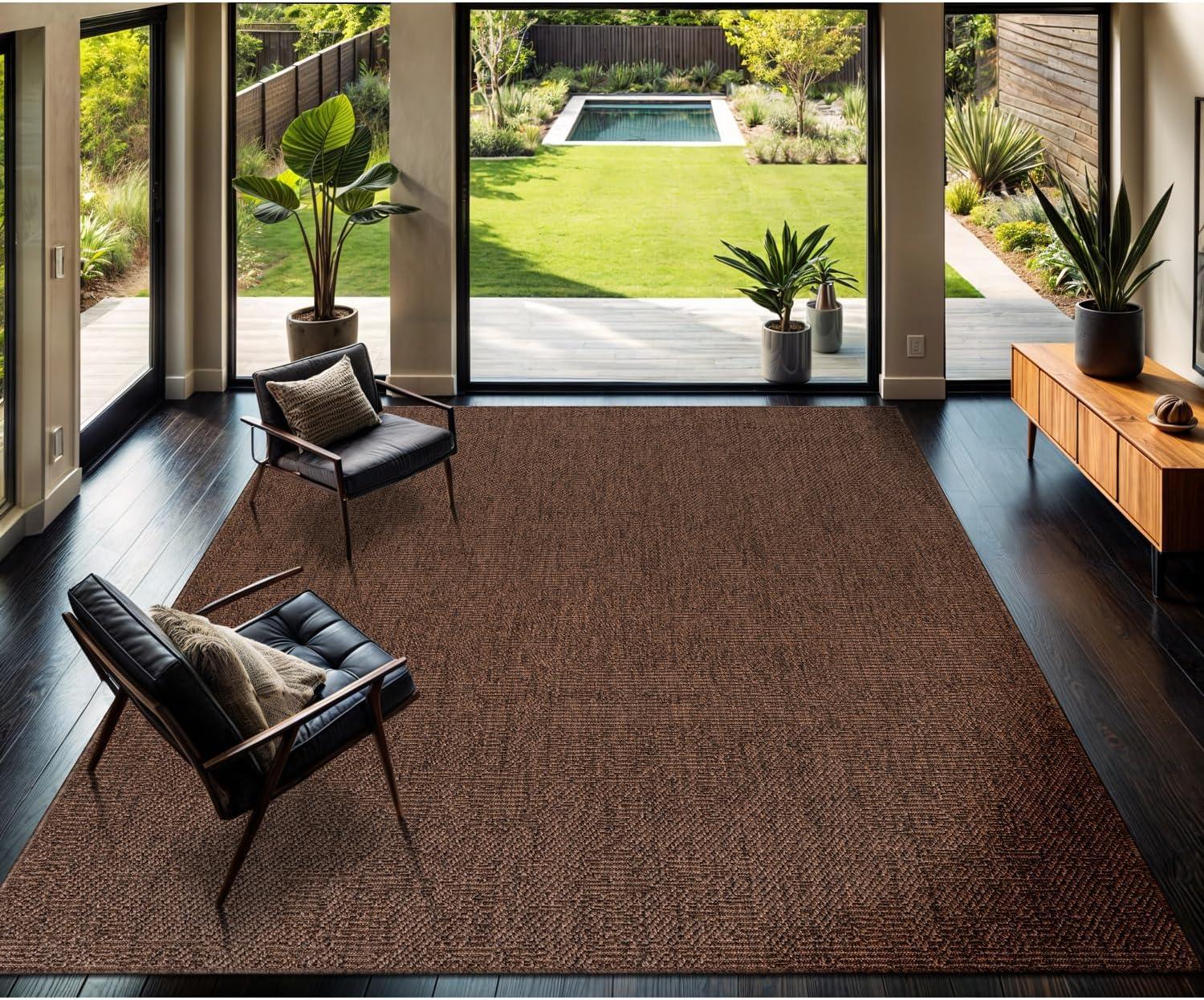 image:imageCAMILSON Easy Jute Rug 5x7 Indoor Outdoor Natural Color Fiber Area Rugs for Living Room Patio and Kitchen Rug Herringbone Seagrass Woven Design EasyCleaning Washable Outside Carpet Alfombras 5 x 7GranulatedBrown