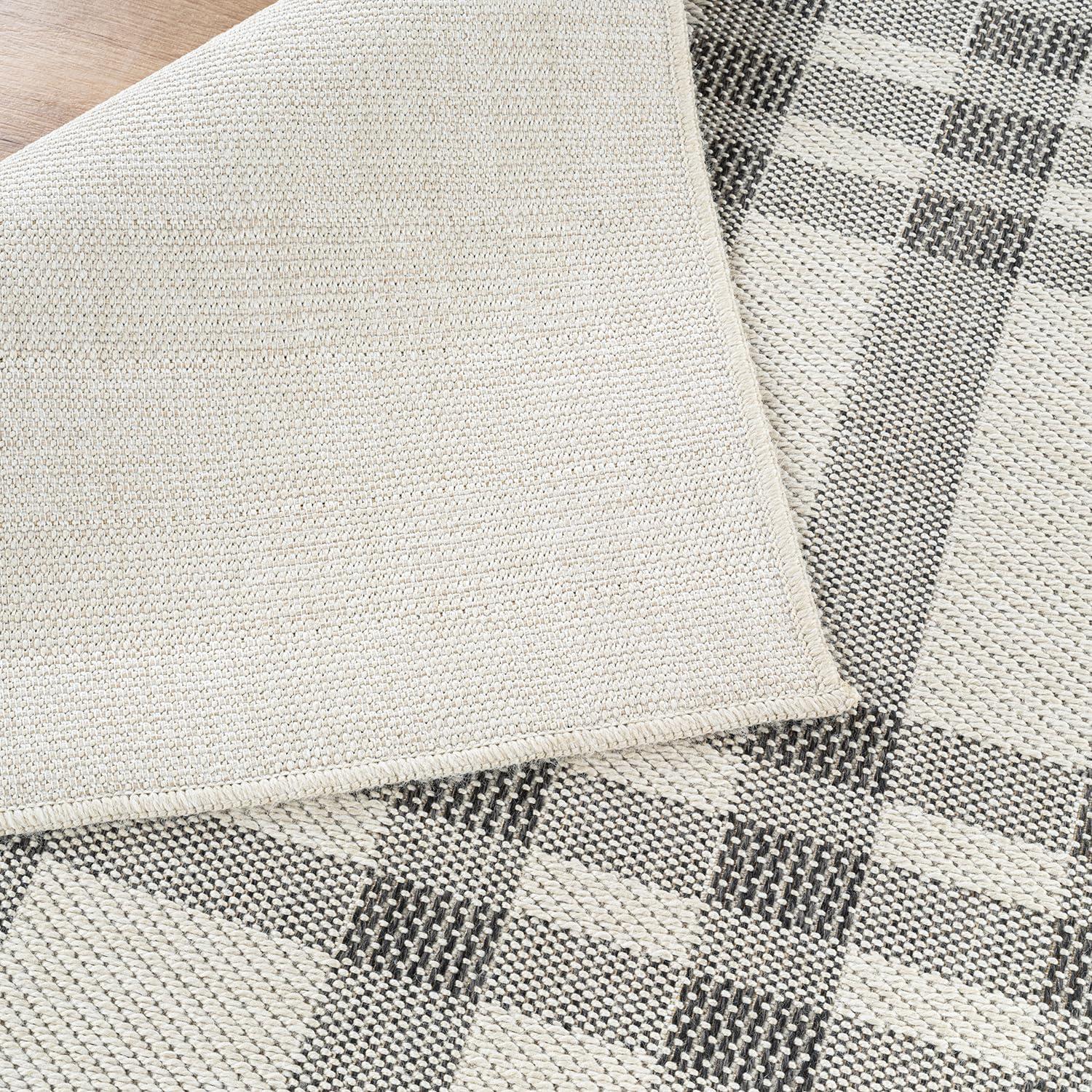 image:imageCAMILSON Easy Jute Rug 5x7 Indoor Outdoor Natural Color Fiber Area Rugs for Living Room Patio and Kitchen Rug Herringbone Seagrass Woven Design EasyCleaning Washable Outside Carpet Alfombras 5 x 7BoxBoneblack