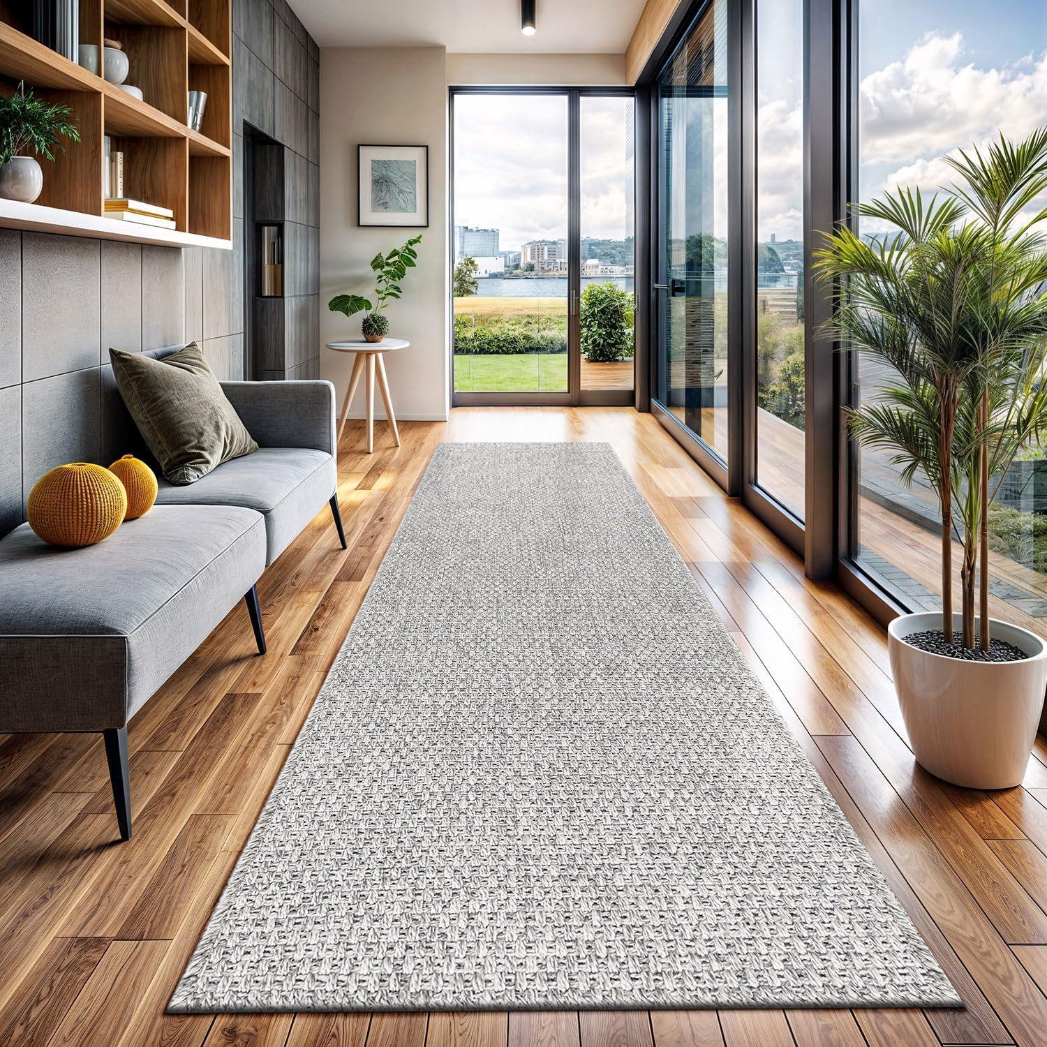 image:imageCAMILSON Easy Jute Rug 5x7 Indoor Outdoor Natural Color Fiber Area Rugs for Living Room Patio and Kitchen Rug Herringbone Seagrass Woven Design EasyCleaning Washable Outside Carpet Alfombras 5 x 7BasketweaveSilver