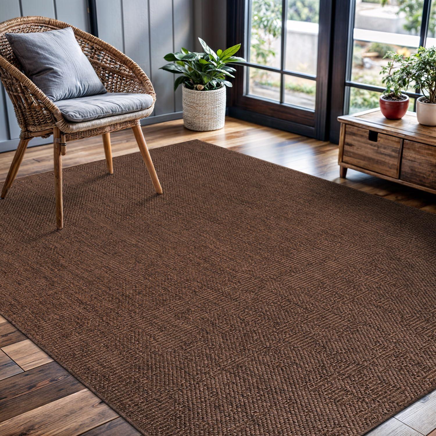 image:imageCAMILSON Easy Jute Rug 5x7 Indoor Outdoor Natural Color Fiber Area Rugs for Living Room Patio and Kitchen Rug Herringbone Seagrass Woven Design EasyCleaning Washable Outside Carpet Alfombras 5 x 7GranulatedBrown