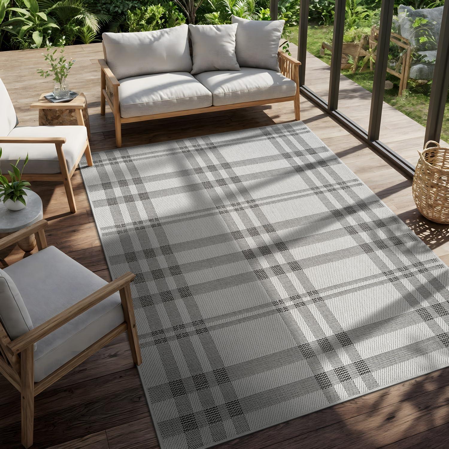 image:imageCAMILSON Easy Jute Rug 5x7 Indoor Outdoor Natural Color Fiber Area Rugs for Living Room Patio and Kitchen Rug Herringbone Seagrass Woven Design EasyCleaning Washable Outside Carpet Alfombras 5 x 7BoxBoneblack