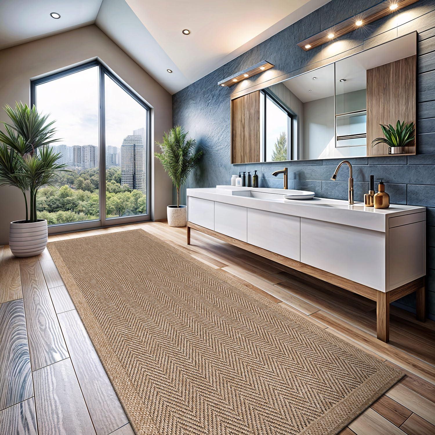 image:imageCAMILSON Easy Jute Rug 5x7 Indoor Outdoor Natural Color Fiber Area Rugs for Living Room Patio and Kitchen Rug Herringbone Seagrass Woven Design EasyCleaning Washable Outside Carpet Alfombras 5 x 7HerringboneNatural