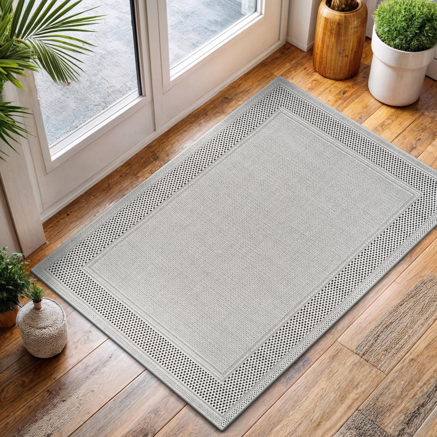 image:imageCAMILSON Easy Jute Rug 5x7 Indoor Outdoor Natural Color Fiber Area Rugs for Living Room Patio and Kitchen Rug Herringbone Seagrass Woven Design EasyCleaning Washable Outside Carpet Alfombras 5 x 7BorderedBoneblack