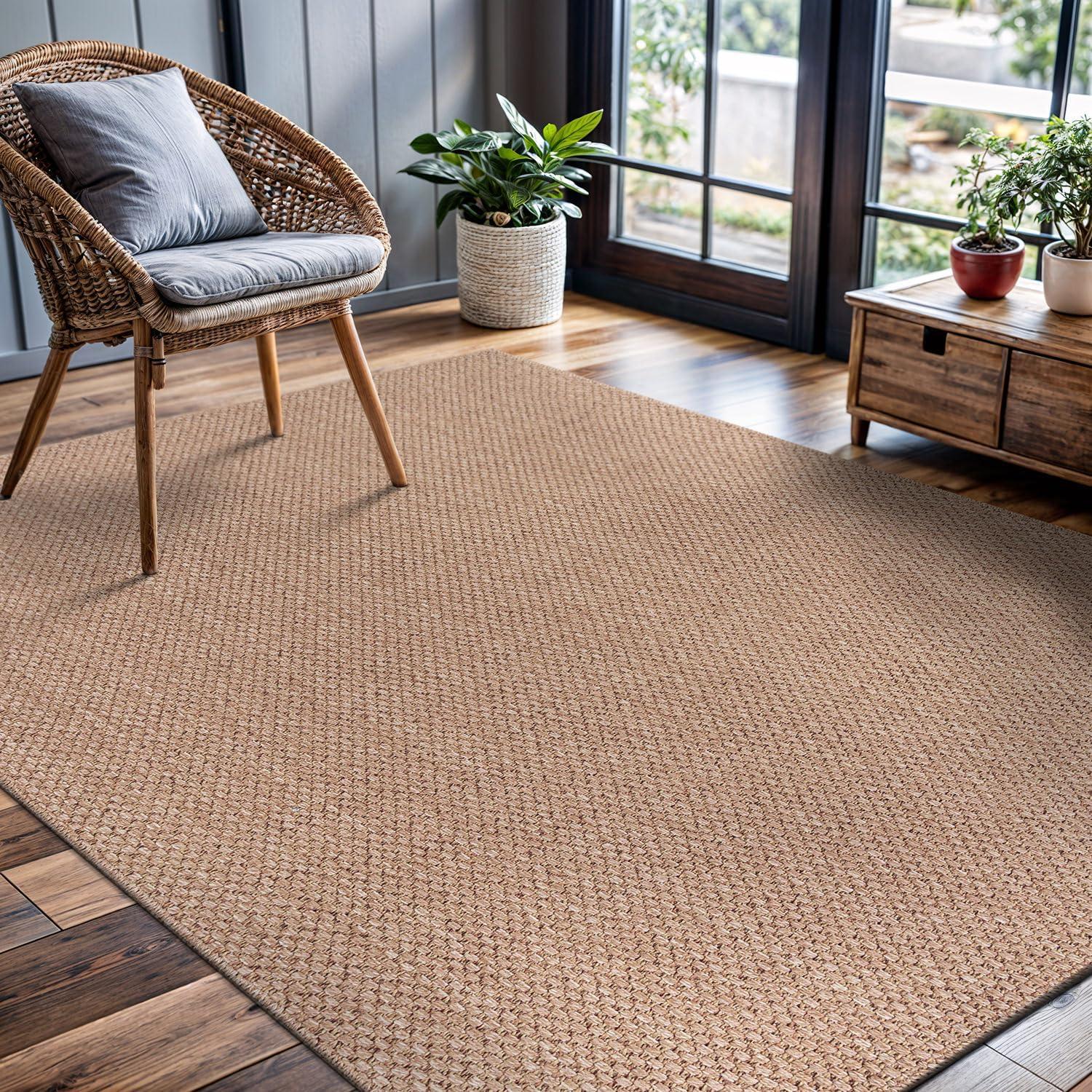 image:imageCAMILSON Easy Jute Rug 5x7 Indoor Outdoor Natural Color Fiber Area Rugs for Living Room Patio and Kitchen Rug Herringbone Seagrass Woven Design EasyCleaning Washable Outside Carpet Alfombras 5 x 7BasketweaveNatural