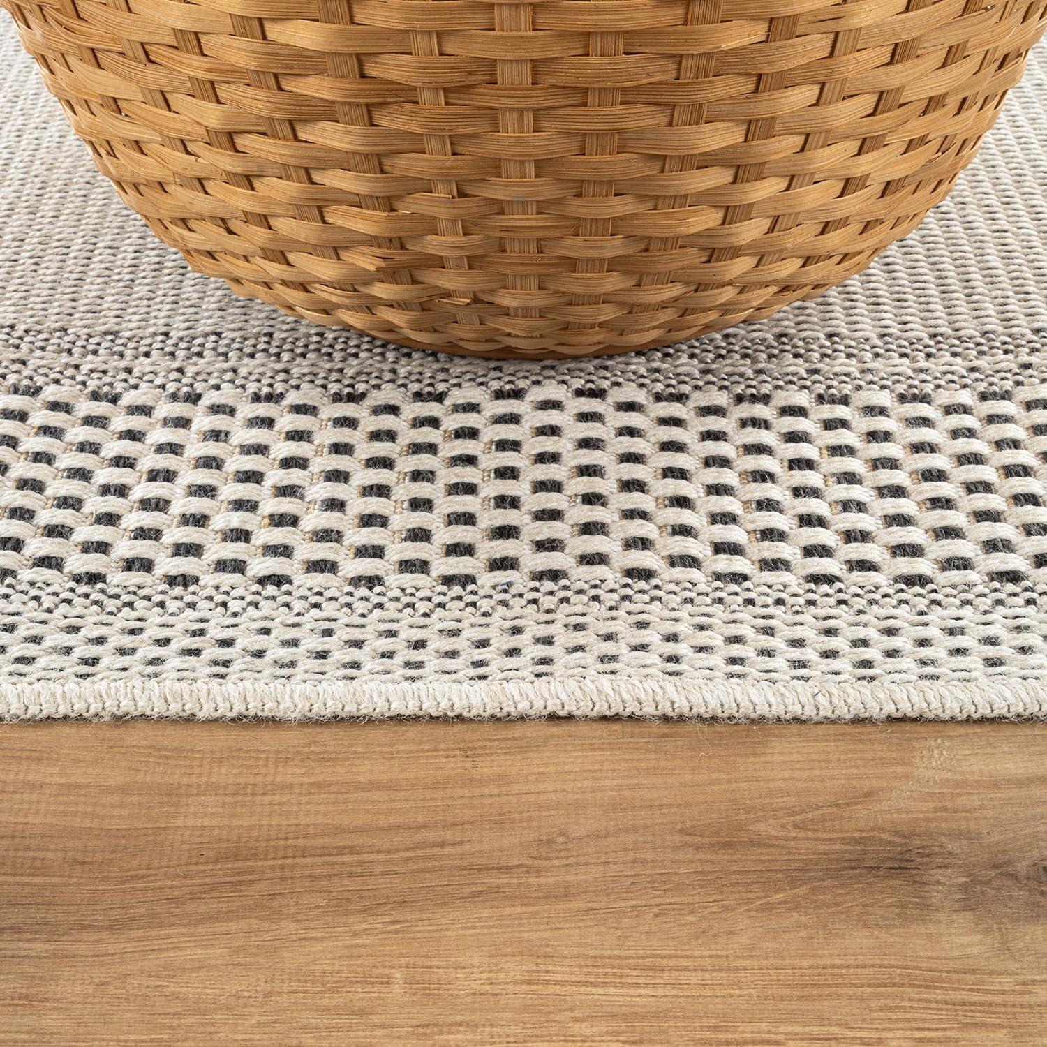 image:imageCAMILSON Easy Jute Rug 5x7 Indoor Outdoor Natural Color Fiber Area Rugs for Living Room Patio and Kitchen Rug Herringbone Seagrass Woven Design EasyCleaning Washable Outside Carpet Alfombras 5 x 7BorderedBoneblack