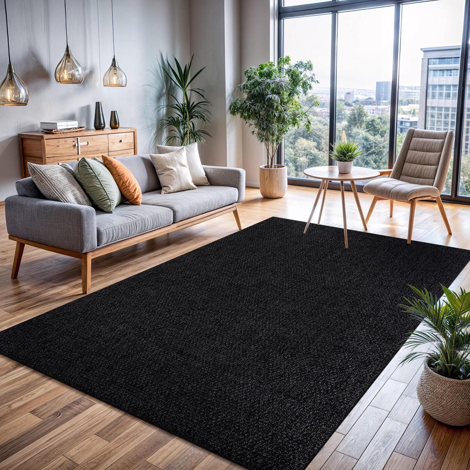 image:imageCAMILSON Easy Jute Rug 5x7 Indoor Outdoor Natural Color Fiber Area Rugs for Living Room Patio and Kitchen Rug Herringbone Seagrass Woven Design EasyCleaning Washable Outside Carpet Alfombras 5 x 7BasketweaveAnthracite