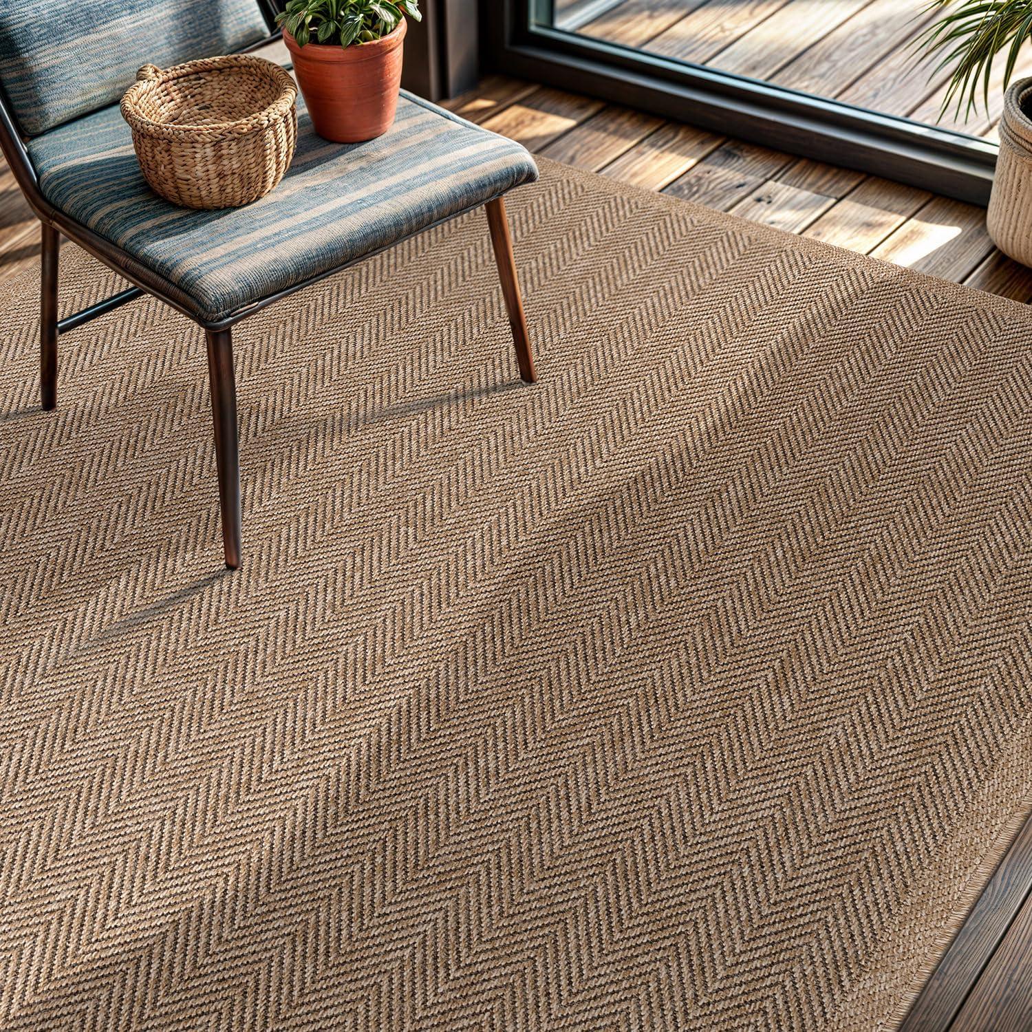 image:imageCAMILSON Easy Jute Rug 5x7 Indoor Outdoor Natural Color Fiber Area Rugs for Living Room Patio and Kitchen Rug Herringbone Seagrass Woven Design EasyCleaning Washable Outside Carpet Alfombras 5 x 7HerringboneNatural