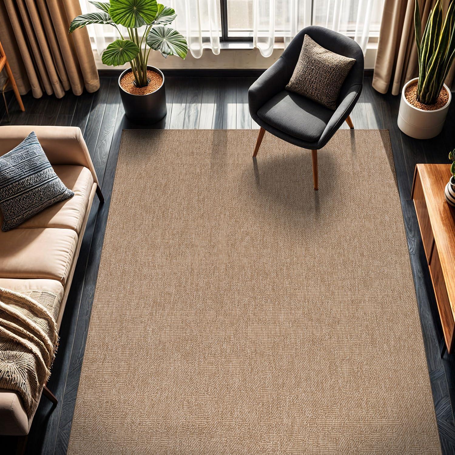 image:imageCAMILSON Easy Jute Rug 5x7 Indoor Outdoor Natural Color Fiber Area Rugs for Living Room Patio and Kitchen Rug Herringbone Seagrass Woven Design EasyCleaning Washable Outside Carpet Alfombras 5 x 7GranulatedNatural