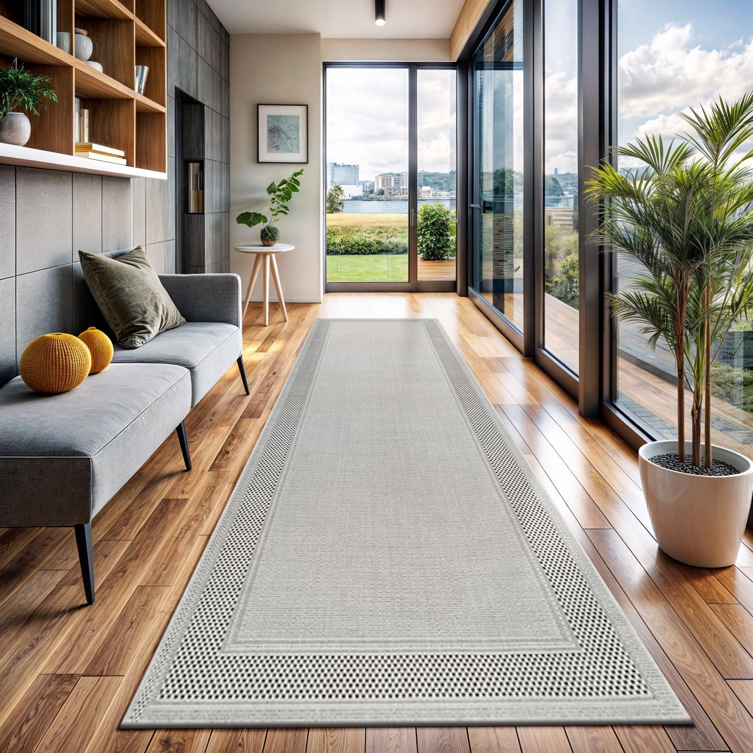 image:imageCAMILSON Easy Jute Rug 5x7 Indoor Outdoor Natural Color Fiber Area Rugs for Living Room Patio and Kitchen Rug Herringbone Seagrass Woven Design EasyCleaning Washable Outside Carpet Alfombras 5 x 7BorderedBoneblack