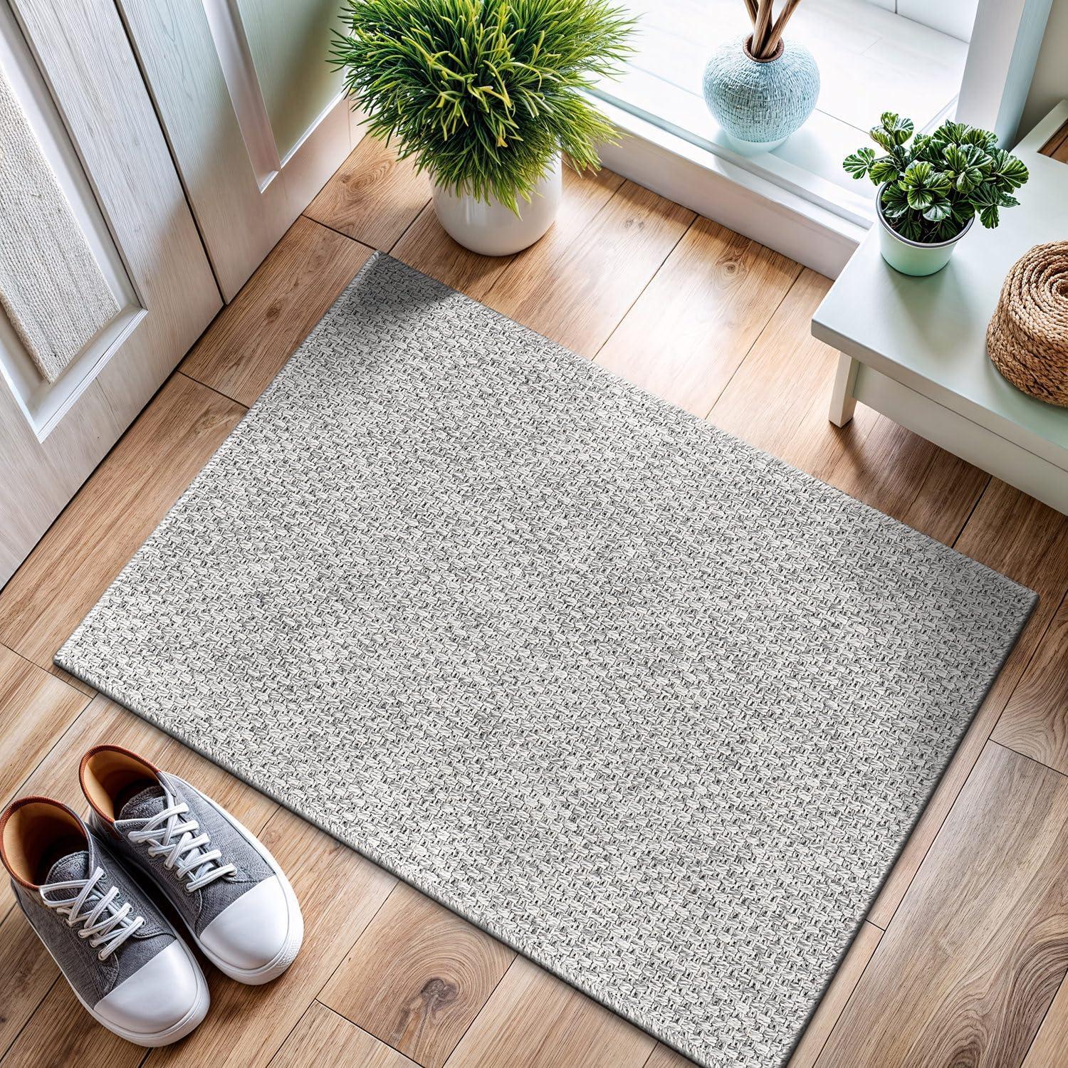 image:imageCAMILSON Easy Jute Rug 5x7 Indoor Outdoor Natural Color Fiber Area Rugs for Living Room Patio and Kitchen Rug Herringbone Seagrass Woven Design EasyCleaning Washable Outside Carpet Alfombras 5 x 7BasketweaveSilver