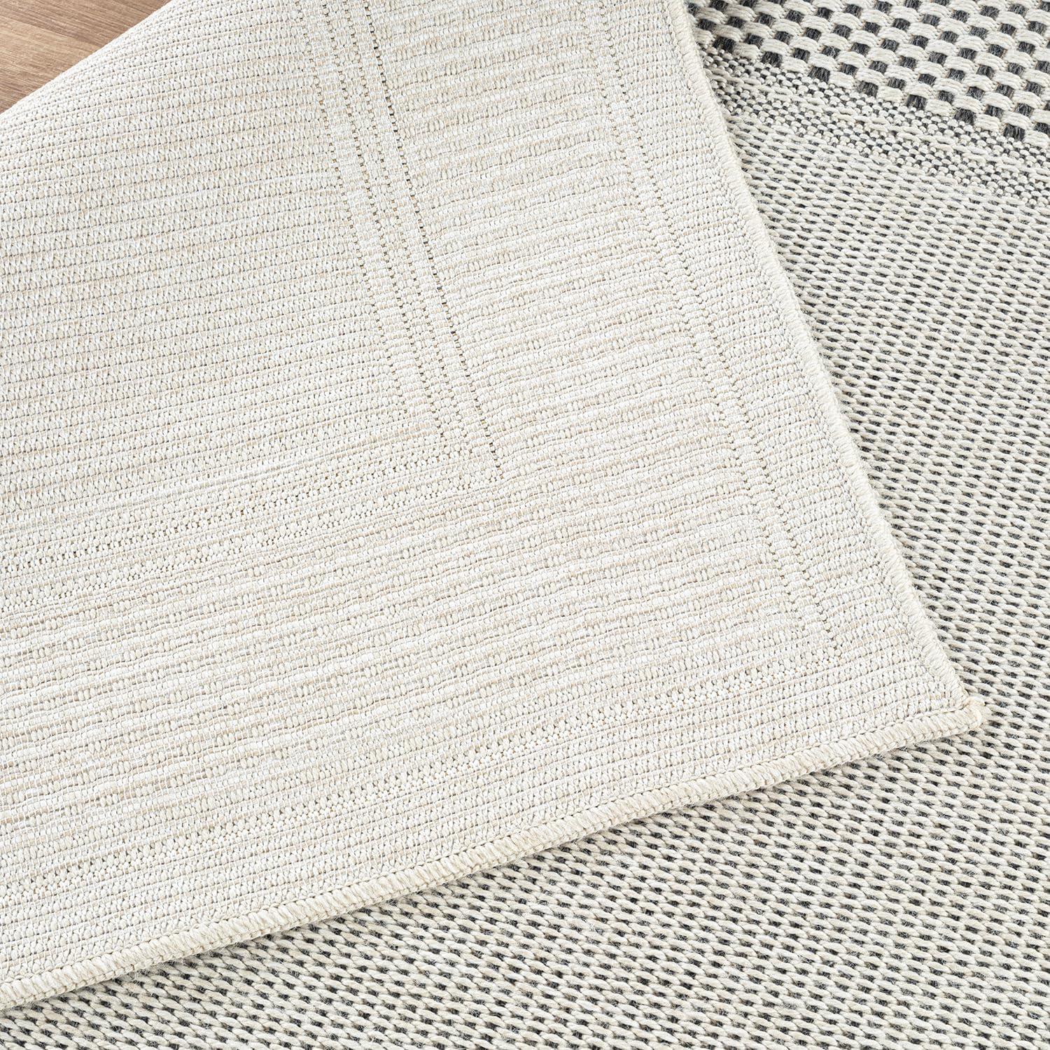 image:imageCAMILSON Easy Jute Rug 5x7 Indoor Outdoor Natural Color Fiber Area Rugs for Living Room Patio and Kitchen Rug Herringbone Seagrass Woven Design EasyCleaning Washable Outside Carpet Alfombras 5 x 7BorderedBoneblack