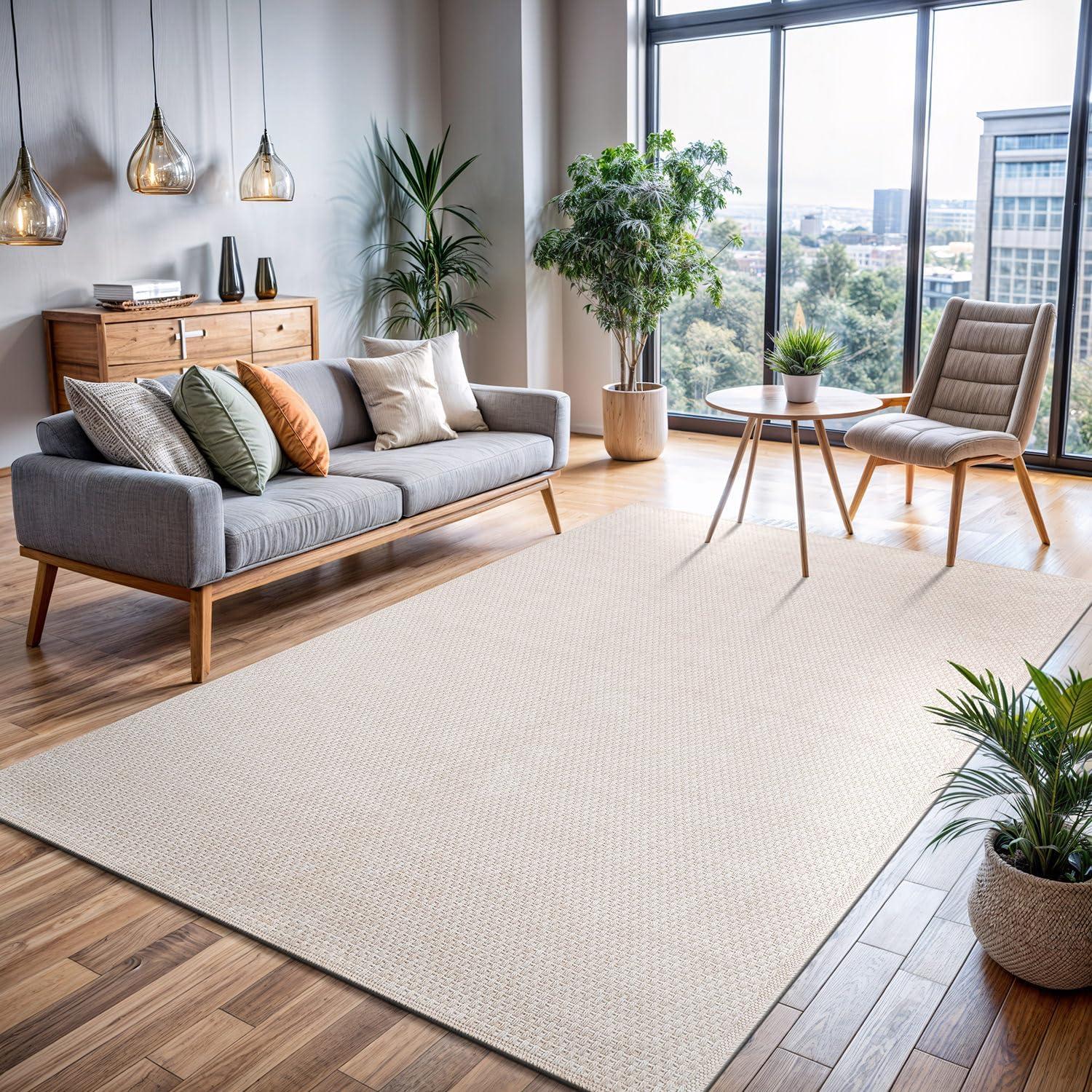 image:imageCAMILSON Easy Jute Rug 5x7 Indoor Outdoor Natural Color Fiber Area Rugs for Living Room Patio and Kitchen Rug Herringbone Seagrass Woven Design EasyCleaning Washable Outside Carpet Alfombras 5 x 7BasketweaveBone