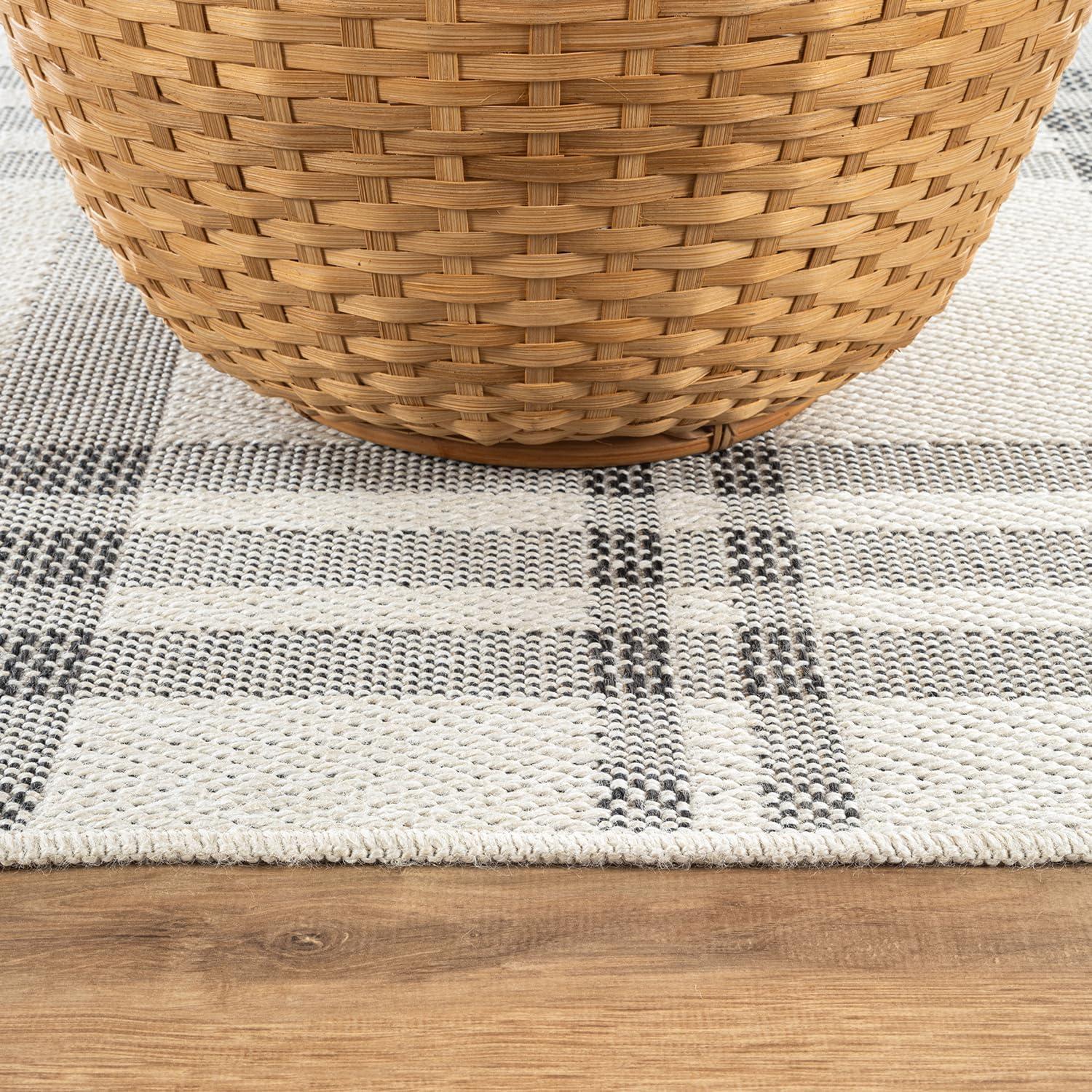 image:imageCAMILSON Easy Jute Rug 5x7 Indoor Outdoor Natural Color Fiber Area Rugs for Living Room Patio and Kitchen Rug Herringbone Seagrass Woven Design EasyCleaning Washable Outside Carpet Alfombras 5 x 7BoxBoneblack