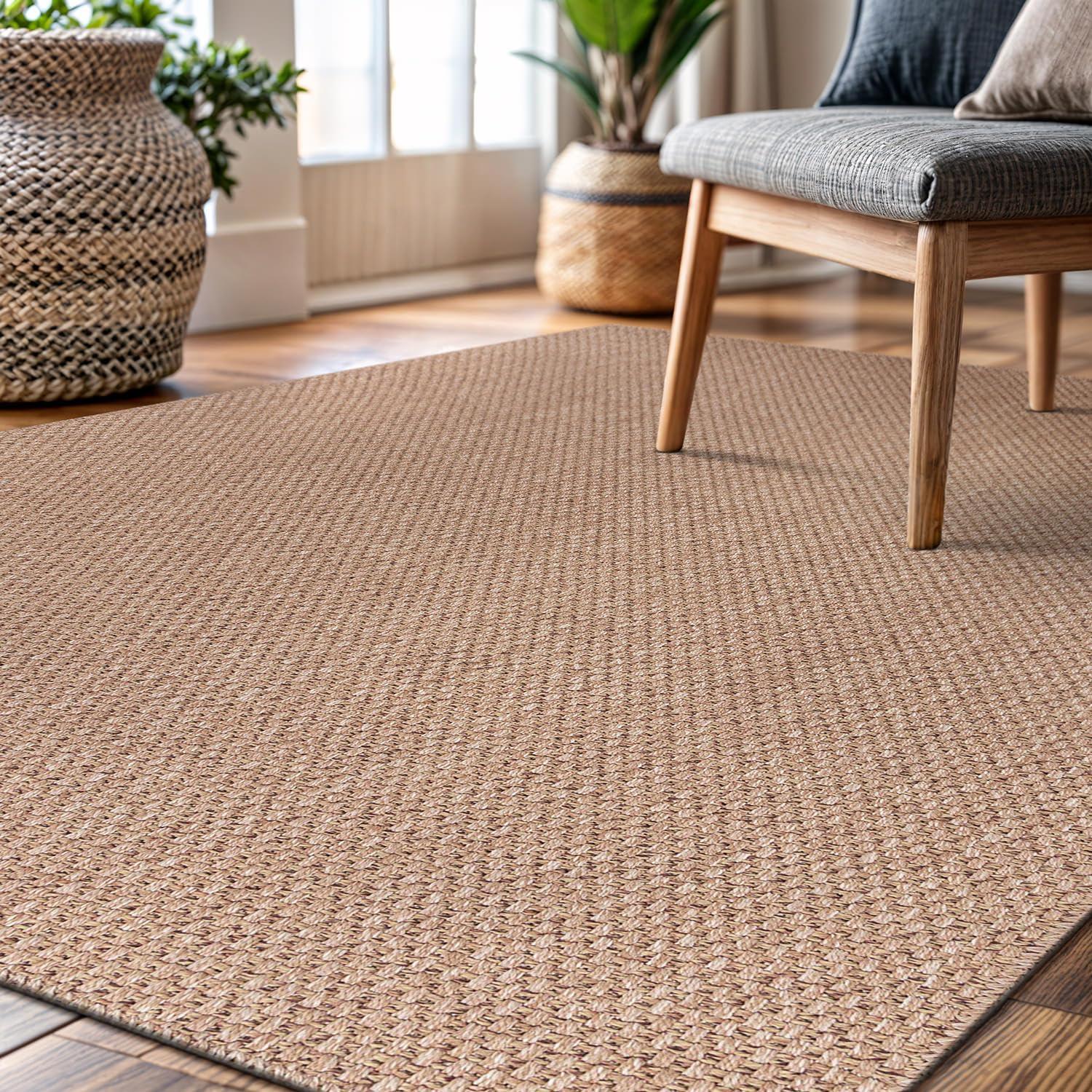 image:imageCAMILSON Easy Jute Rug 5x7 Indoor Outdoor Natural Color Fiber Area Rugs for Living Room Patio and Kitchen Rug Herringbone Seagrass Woven Design EasyCleaning Washable Outside Carpet Alfombras 5 x 7BasketweaveNatural