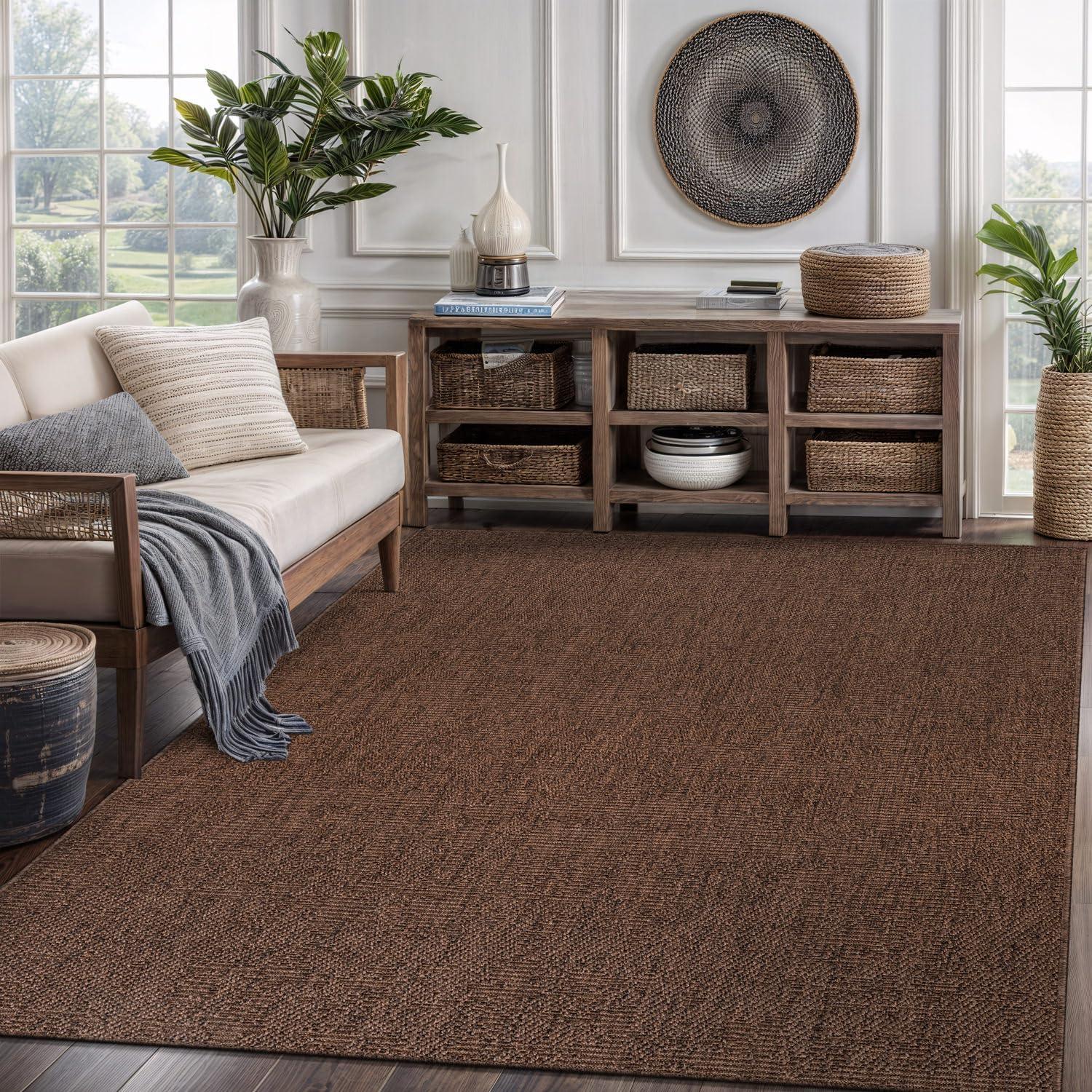 image:imageCAMILSON Easy Jute Rug 5x7 Indoor Outdoor Natural Color Fiber Area Rugs for Living Room Patio and Kitchen Rug Herringbone Seagrass Woven Design EasyCleaning Washable Outside Carpet Alfombras 5 x 7GranulatedBrown