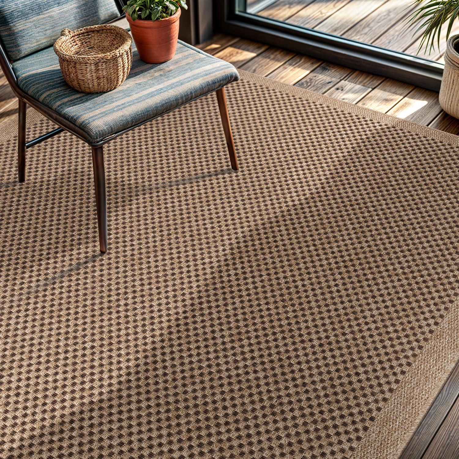 image:imageCAMILSON Easy Jute Rug 5x7 Indoor Outdoor Natural Color Fiber Area Rugs for Living Room Patio and Kitchen Rug Herringbone Seagrass Woven Design EasyCleaning Washable Outside Carpet Alfombras 5 x 7CheckeredNatural