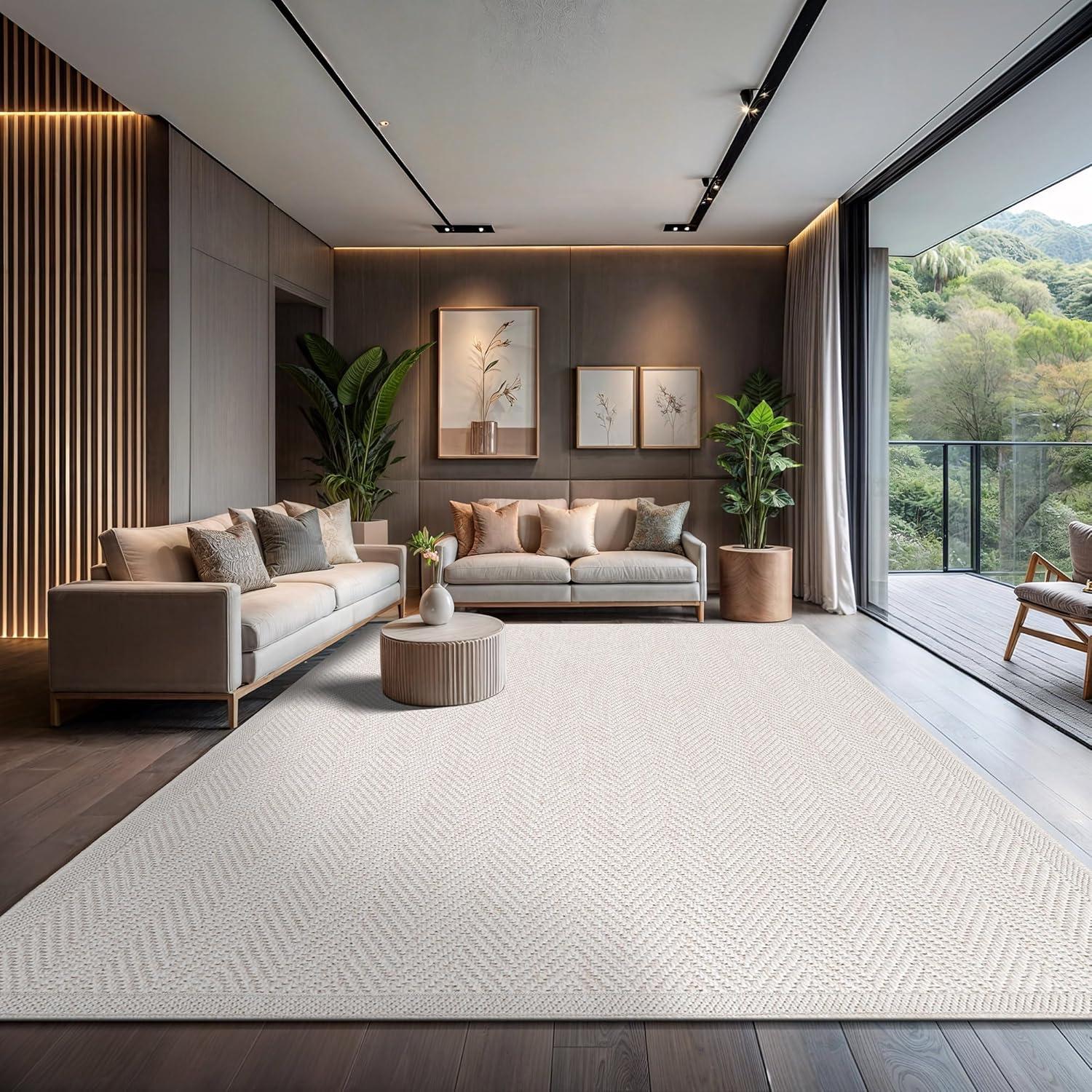 image:imageCAMILSON Easy Jute Rug 5x7 Indoor Outdoor Natural Color Fiber Area Rugs for Living Room Patio and Kitchen Rug Herringbone Seagrass Woven Design EasyCleaning Washable Outside Carpet Alfombras 5 x 7HerringboneBone