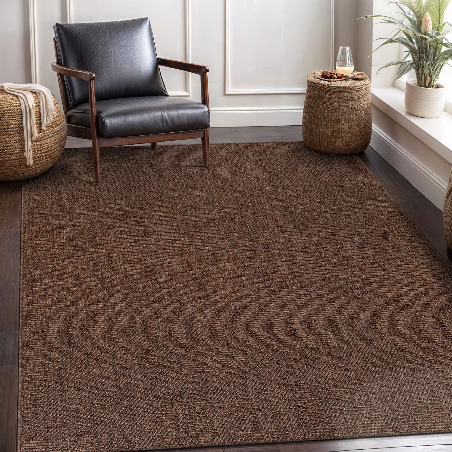 image:imageCAMILSON Easy Jute Rug 5x7 Indoor Outdoor Natural Color Fiber Area Rugs for Living Room Patio and Kitchen Rug Herringbone Seagrass Woven Design EasyCleaning Washable Outside Carpet Alfombras 5 x 7GranulatedBrown