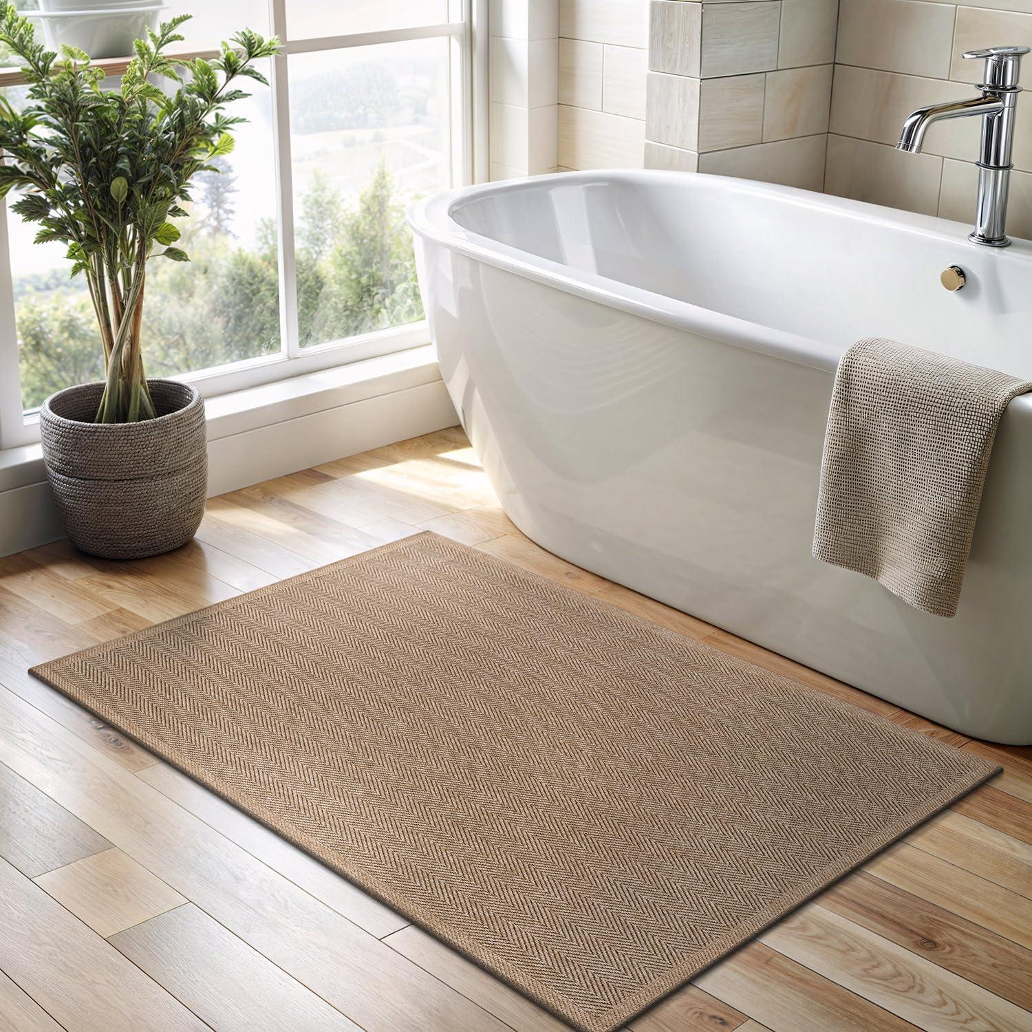 image:imageCAMILSON Easy Jute Rug 5x7 Indoor Outdoor Natural Color Fiber Area Rugs for Living Room Patio and Kitchen Rug Herringbone Seagrass Woven Design EasyCleaning Washable Outside Carpet Alfombras 5 x 7HerringboneNatural