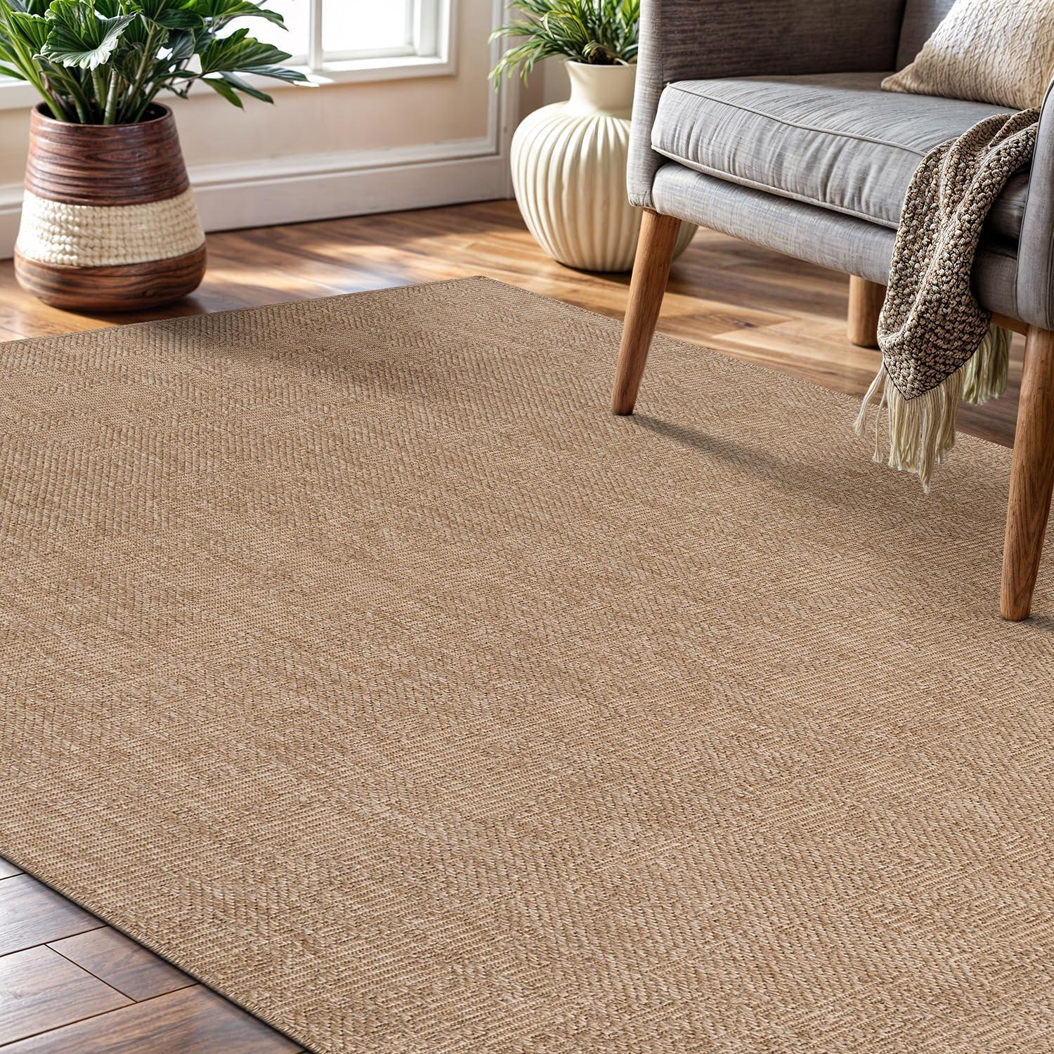 image:imageCAMILSON Easy Jute Rug 5x7 Indoor Outdoor Natural Color Fiber Area Rugs for Living Room Patio and Kitchen Rug Herringbone Seagrass Woven Design EasyCleaning Washable Outside Carpet Alfombras 5 x 7GranulatedNatural