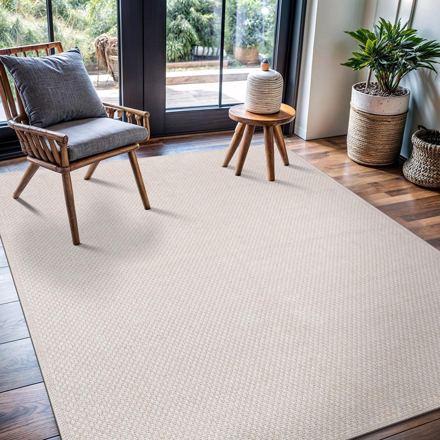 image:imageCAMILSON Easy Jute Rug 5x7 Indoor Outdoor Natural Color Fiber Area Rugs for Living Room Patio and Kitchen Rug Herringbone Seagrass Woven Design EasyCleaning Washable Outside Carpet Alfombras 5 x 7BasketweaveBone