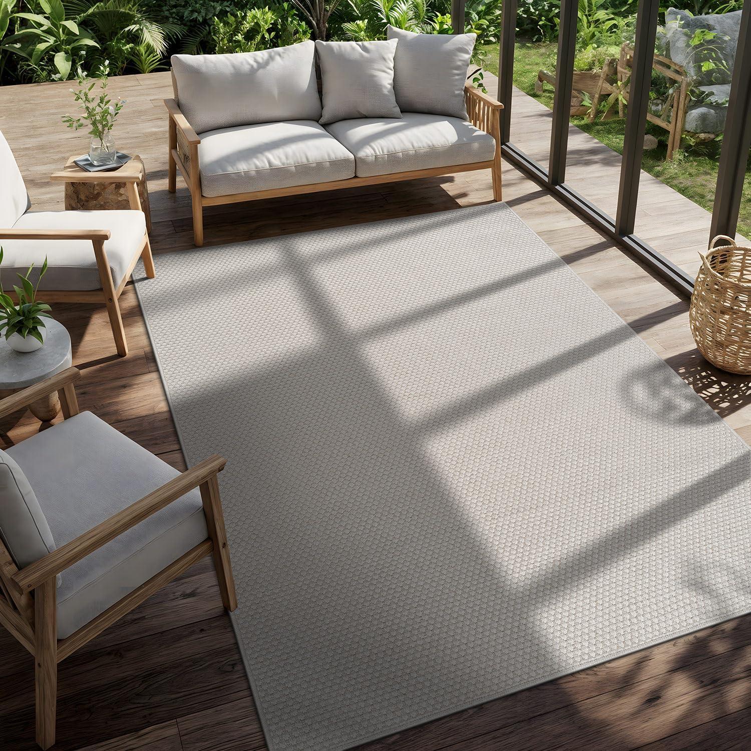 image:imageCAMILSON Easy Jute Rug 5x7 Indoor Outdoor Natural Color Fiber Area Rugs for Living Room Patio and Kitchen Rug Herringbone Seagrass Woven Design EasyCleaning Washable Outside Carpet Alfombras 5 x 7BasketweaveBone