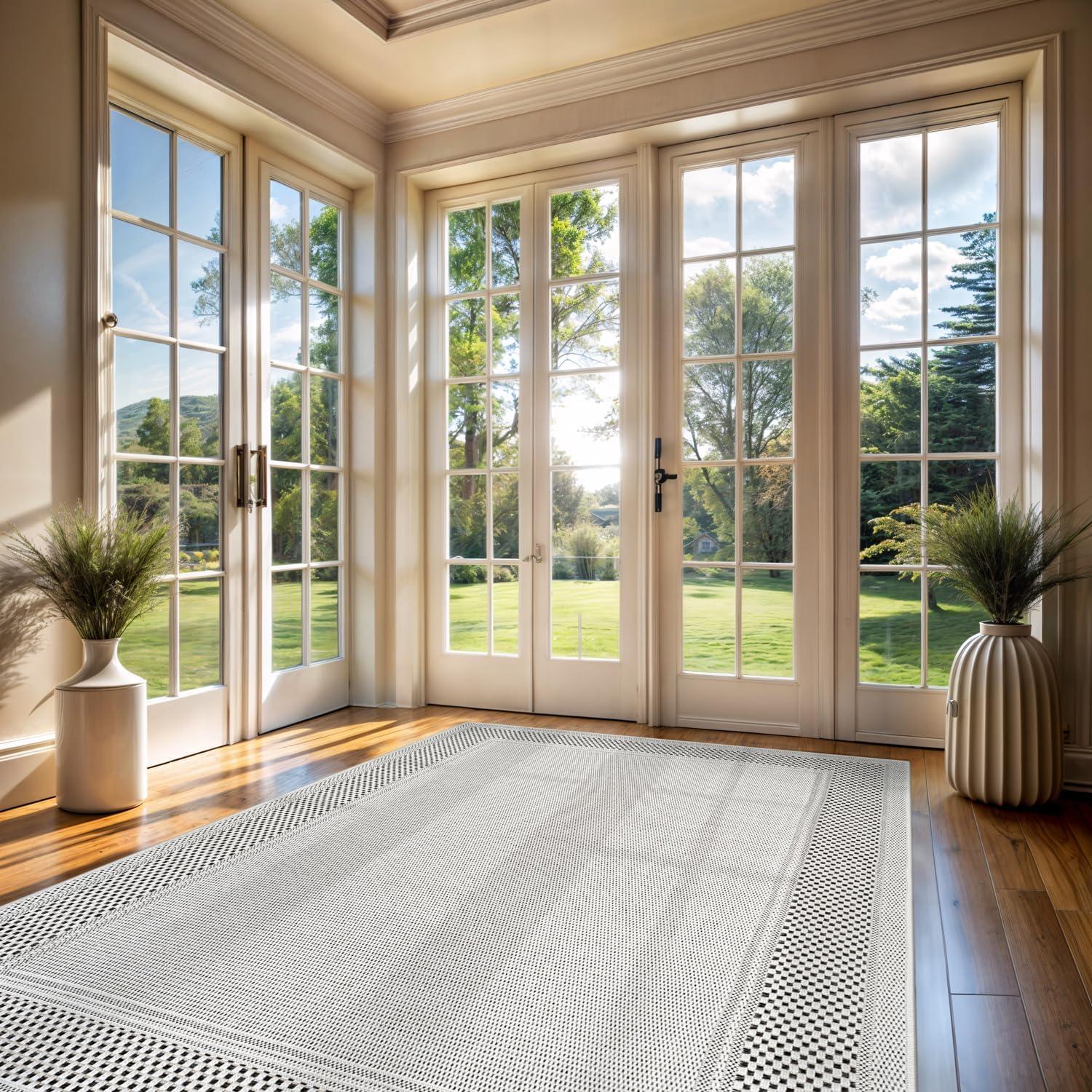 image:imageCAMILSON Easy Jute Rug 5x7 Indoor Outdoor Natural Color Fiber Area Rugs for Living Room Patio and Kitchen Rug Herringbone Seagrass Woven Design EasyCleaning Washable Outside Carpet Alfombras 5 x 7BorderedBoneblack