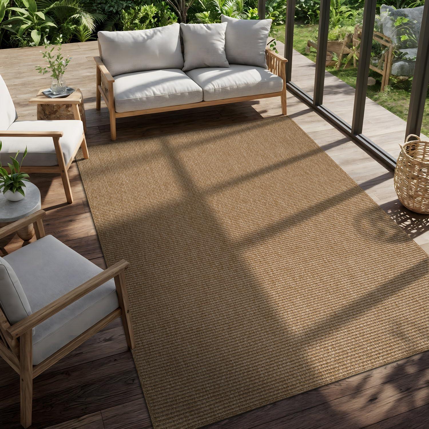 image:imageCAMILSON Easy Jute Rug 5x7 Indoor Outdoor Natural Color Fiber Area Rugs for Living Room Patio and Kitchen Rug Herringbone Seagrass Woven Design EasyCleaning Washable Outside Carpet Alfombras 5 x 7BasketweaveNatural