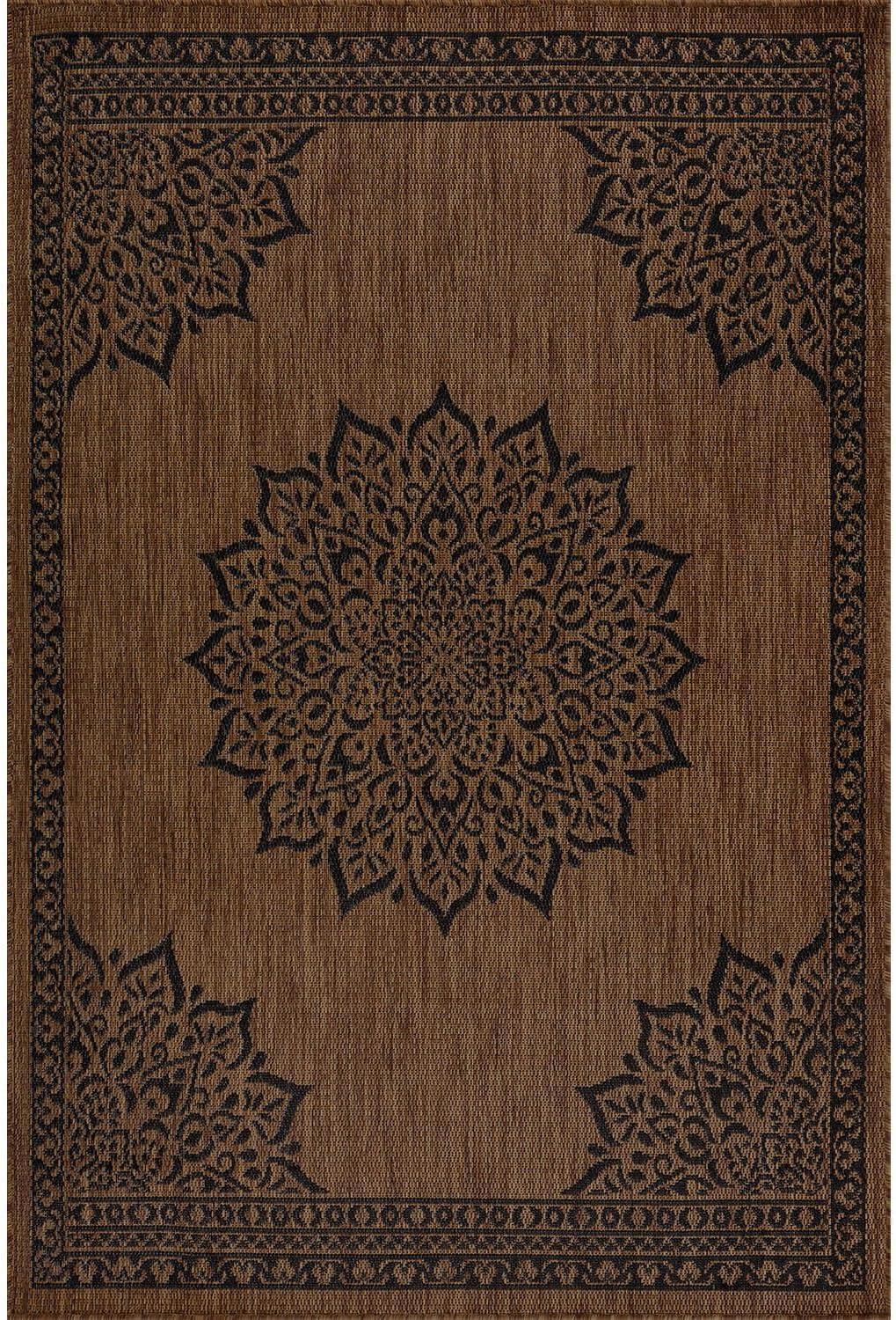 image:imageCAMILSON Indoor Outdoor Rug 5x7 Bordered Gray Modern Area Rugs for Indoor and Outdoor Patios Kitchen and Hallway Mats Washable Porch Deck Outside Carpet Bordered Grey 5 x 7Medallion Nut Brown