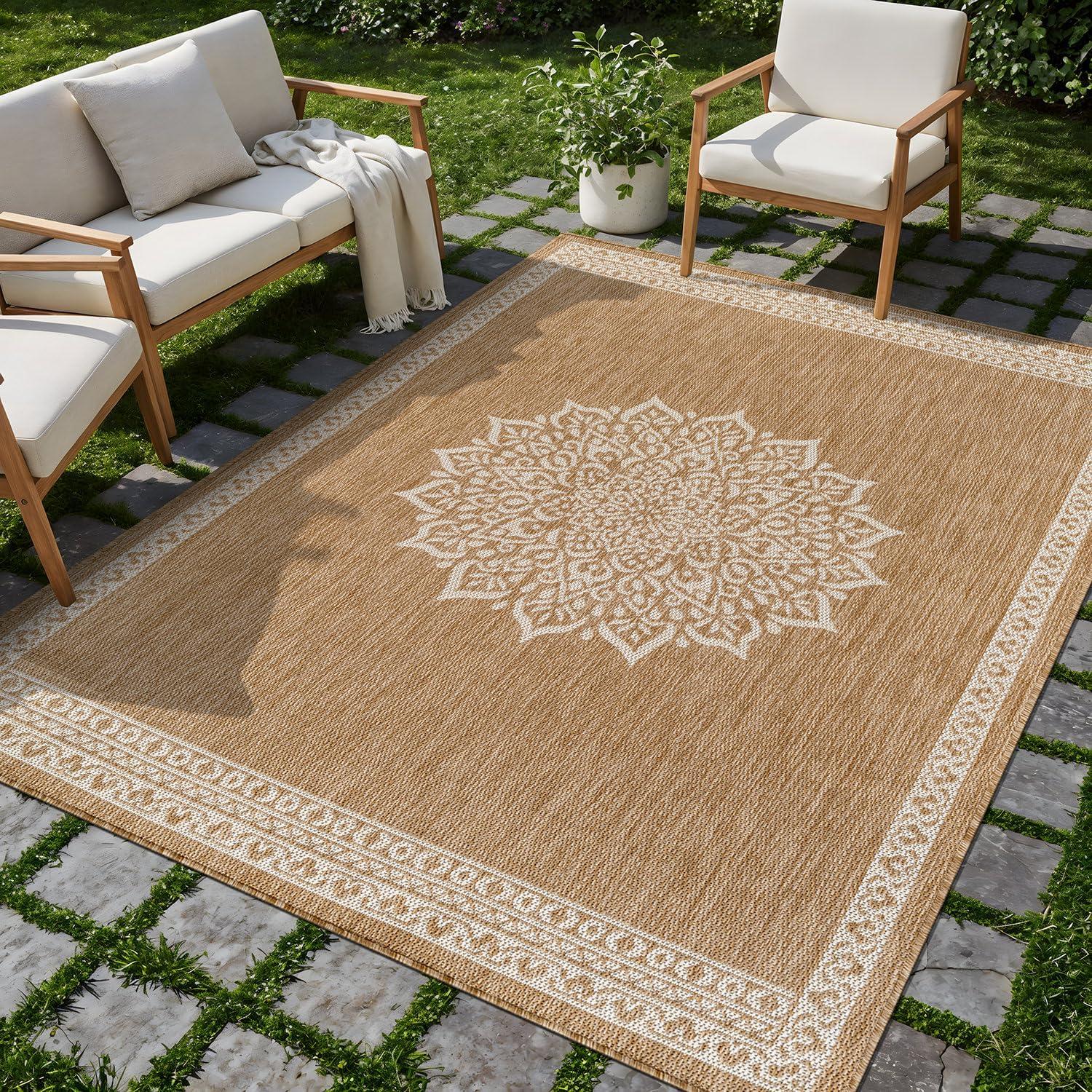image:imageCAMILSON Indoor Outdoor Rug 5x7 Bordered Gray Modern Area Rugs for Indoor and Outdoor Patios Kitchen and Hallway Mats Washable Porch Deck Outside Carpet Bordered Grey 5 x 7Medaglia Natural