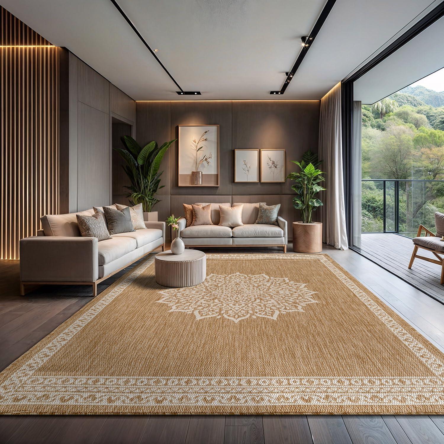 image:imageCAMILSON Indoor Outdoor Rug 5x7 Bordered Gray Modern Area Rugs for Indoor and Outdoor Patios Kitchen and Hallway Mats Washable Porch Deck Outside Carpet Bordered Grey 5 x 7Medaglia Natural