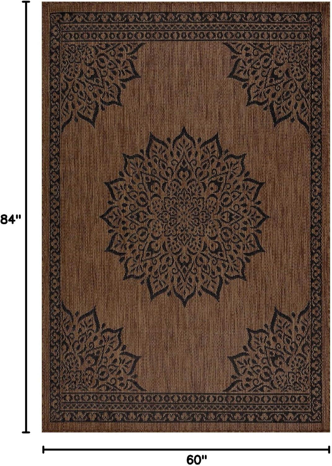 image:imageCAMILSON Indoor Outdoor Rug 5x7 Bordered Gray Modern Area Rugs for Indoor and Outdoor Patios Kitchen and Hallway Mats Washable Porch Deck Outside Carpet Bordered Grey 5 x 7Medallion Nut Brown