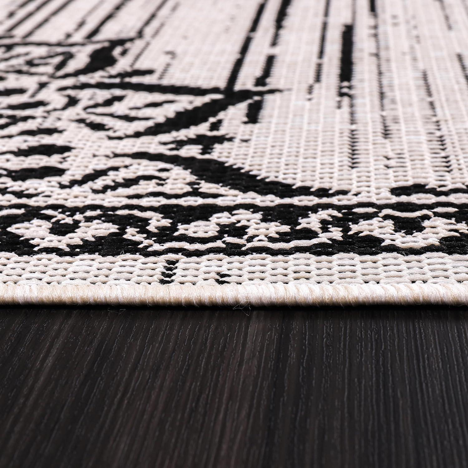 image:imageCAMILSON Indoor Outdoor Rug 5x7 Bordered Gray Modern Area Rugs for Indoor and Outdoor Patios Kitchen and Hallway Mats Washable Porch Deck Outside Carpet Bordered Grey 5 x 7Medallion White