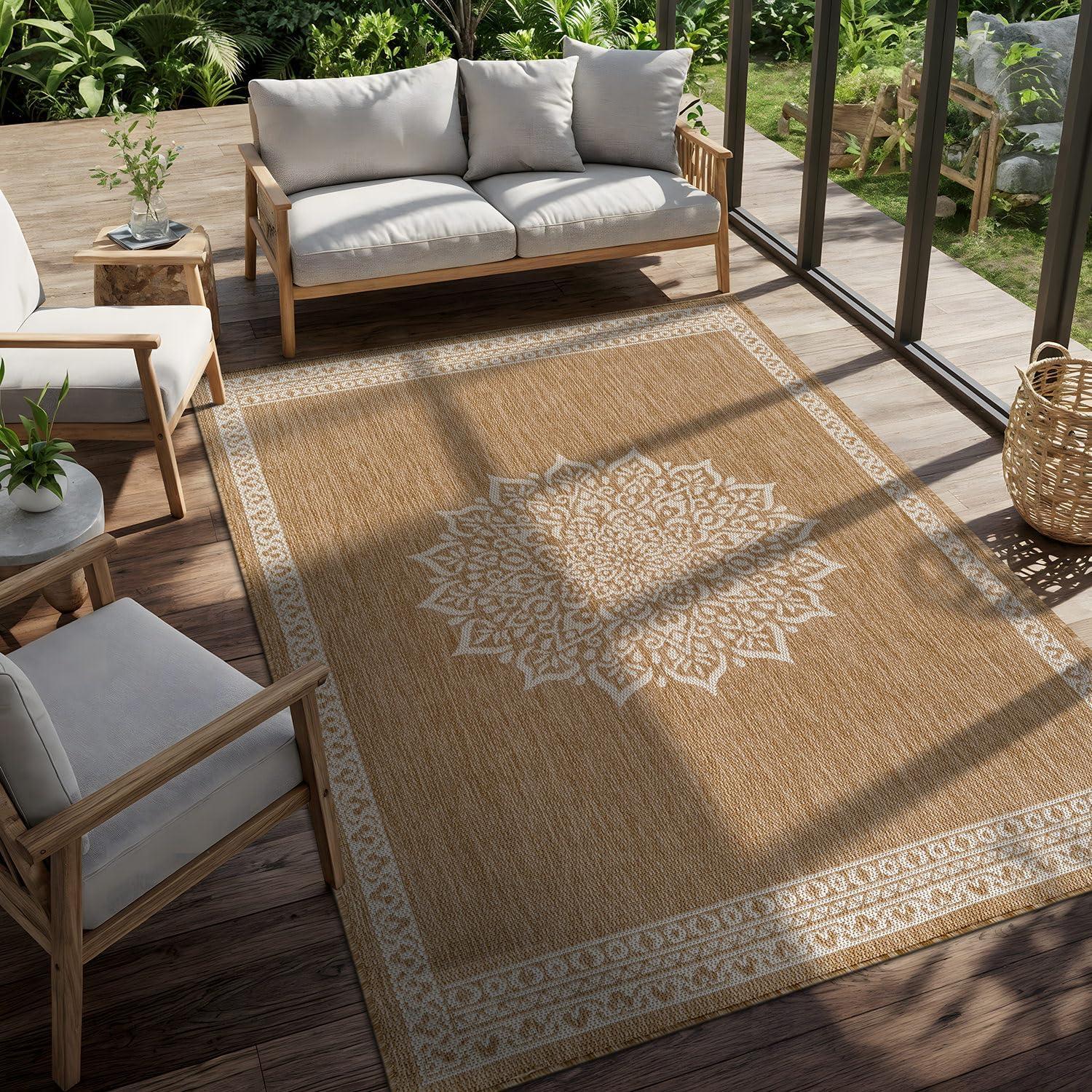 image:imageCAMILSON Indoor Outdoor Rug 5x7 Bordered Gray Modern Area Rugs for Indoor and Outdoor Patios Kitchen and Hallway Mats Washable Porch Deck Outside Carpet Bordered Grey 5 x 7Medaglia Natural