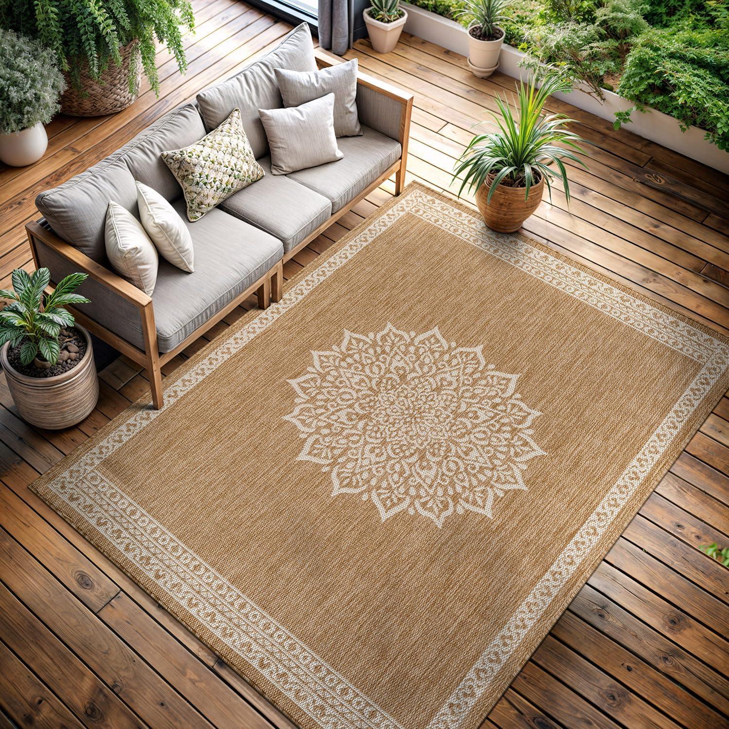 image:imageCAMILSON Indoor Outdoor Rug 5x7 Bordered Gray Modern Area Rugs for Indoor and Outdoor Patios Kitchen and Hallway Mats Washable Porch Deck Outside Carpet Bordered Grey 5 x 7Medaglia Natural