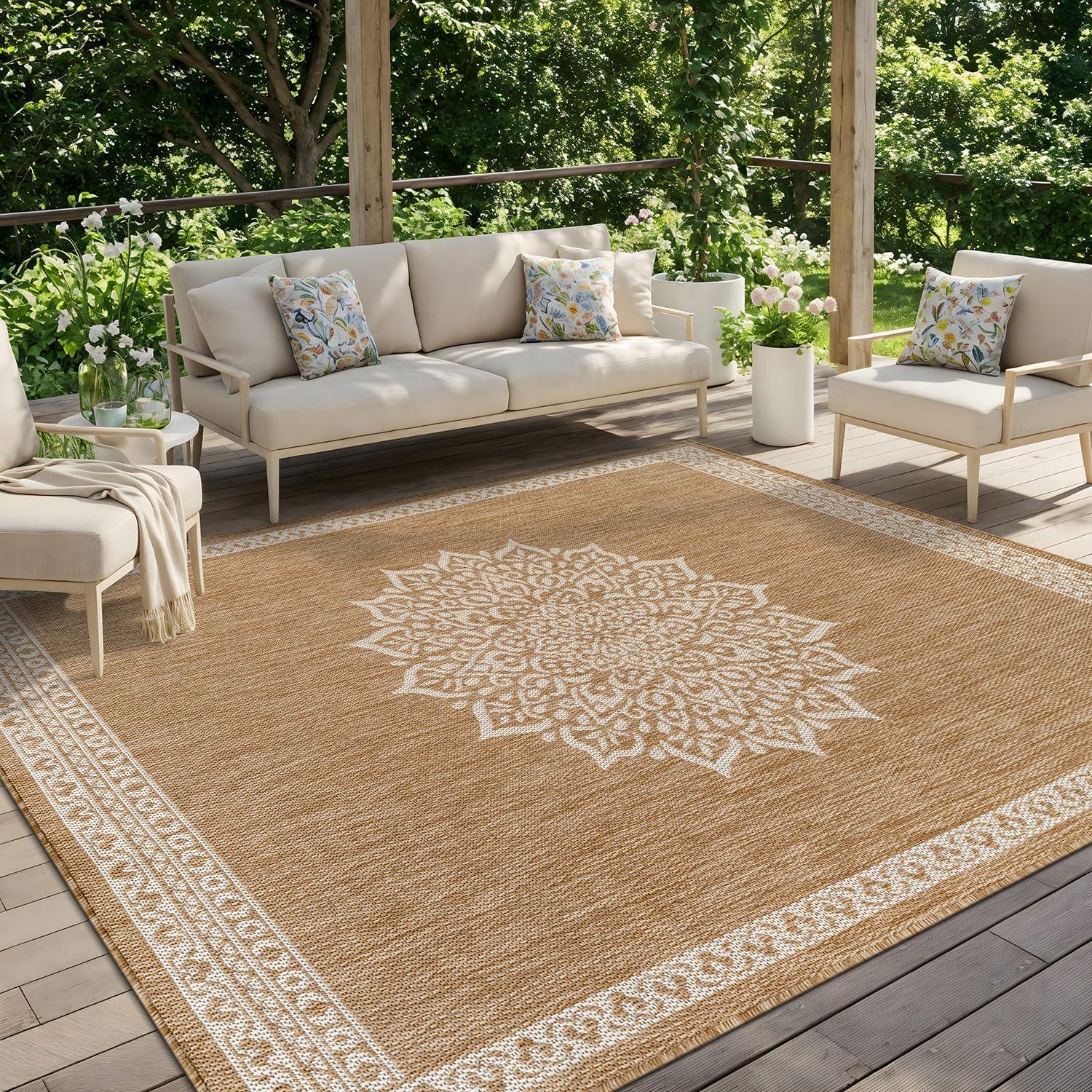 image:imageCAMILSON Indoor Outdoor Rug 5x7 Bordered Gray Modern Area Rugs for Indoor and Outdoor Patios Kitchen and Hallway Mats Washable Porch Deck Outside Carpet Bordered Grey 5 x 7Medaglia Natural