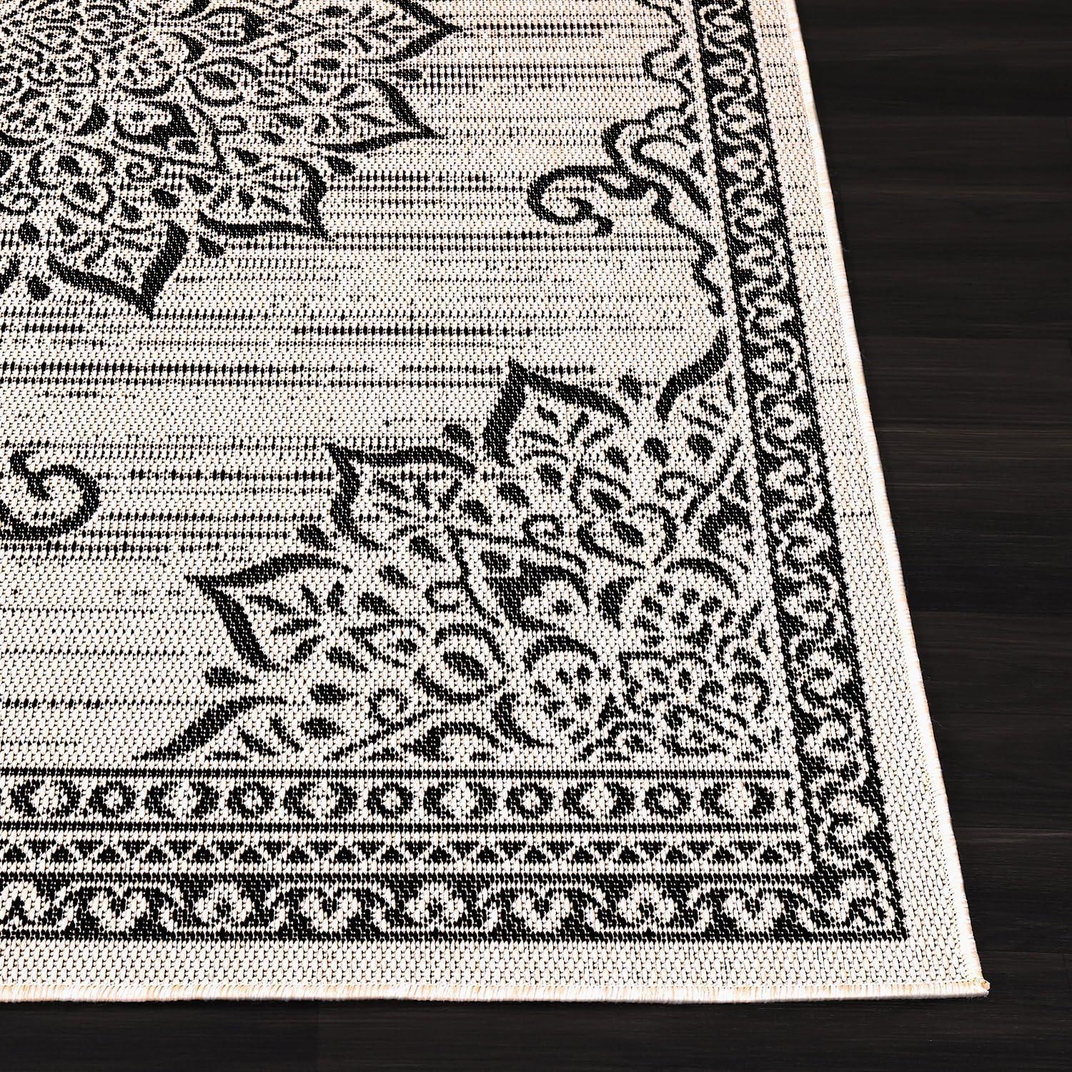 image:imageCAMILSON Indoor Outdoor Rug 5x7 Bordered Gray Modern Area Rugs for Indoor and Outdoor Patios Kitchen and Hallway Mats Washable Porch Deck Outside Carpet Bordered Grey 5 x 7Medallion White