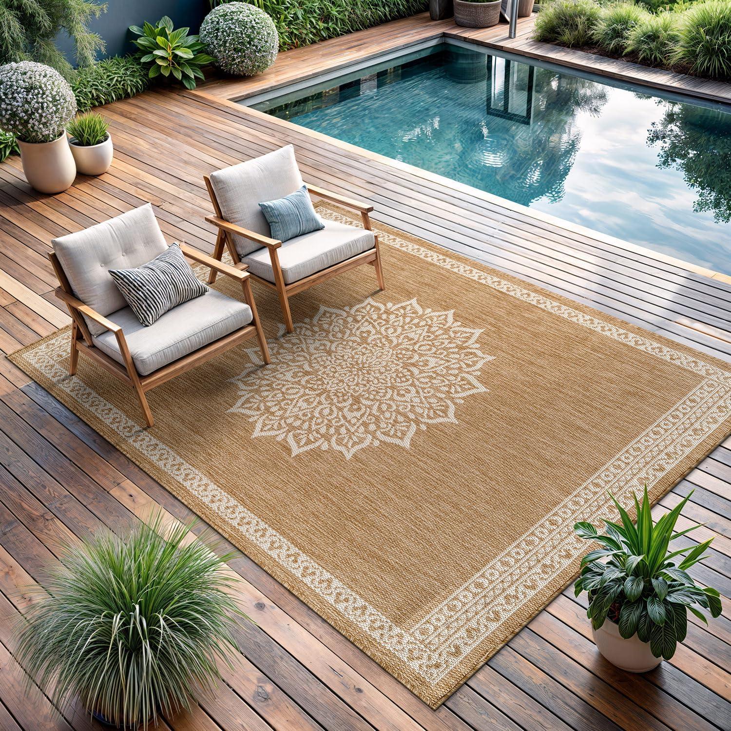 image:imageCAMILSON Indoor Outdoor Rug 5x7 Bordered Gray Modern Area Rugs for Indoor and Outdoor Patios Kitchen and Hallway Mats Washable Porch Deck Outside Carpet Bordered Grey 5 x 7Medaglia Natural