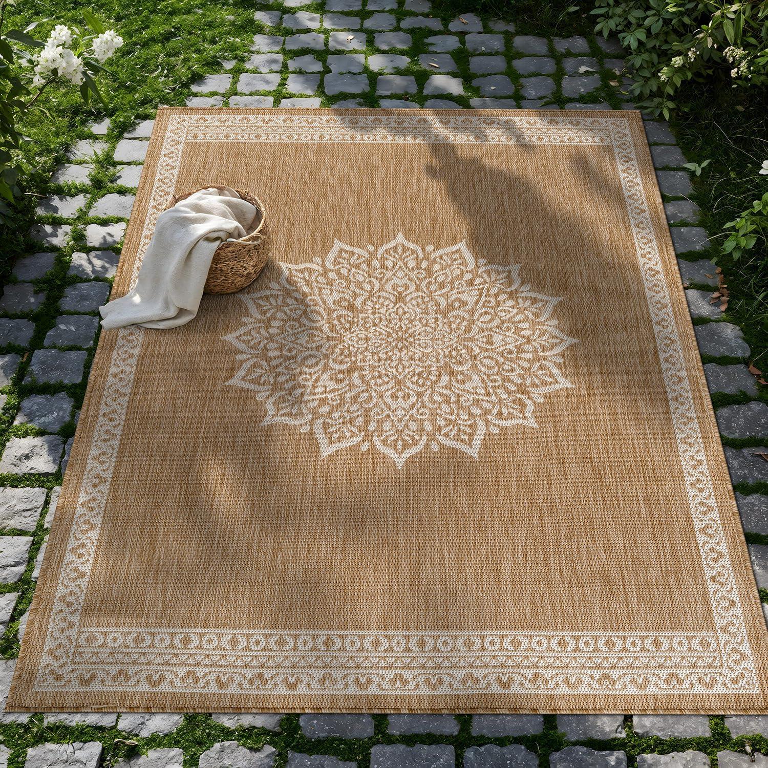 image:imageCAMILSON Indoor Outdoor Rug 5x7 Bordered Gray Modern Area Rugs for Indoor and Outdoor Patios Kitchen and Hallway Mats Washable Porch Deck Outside Carpet Bordered Grey 5 x 7Medaglia Natural
