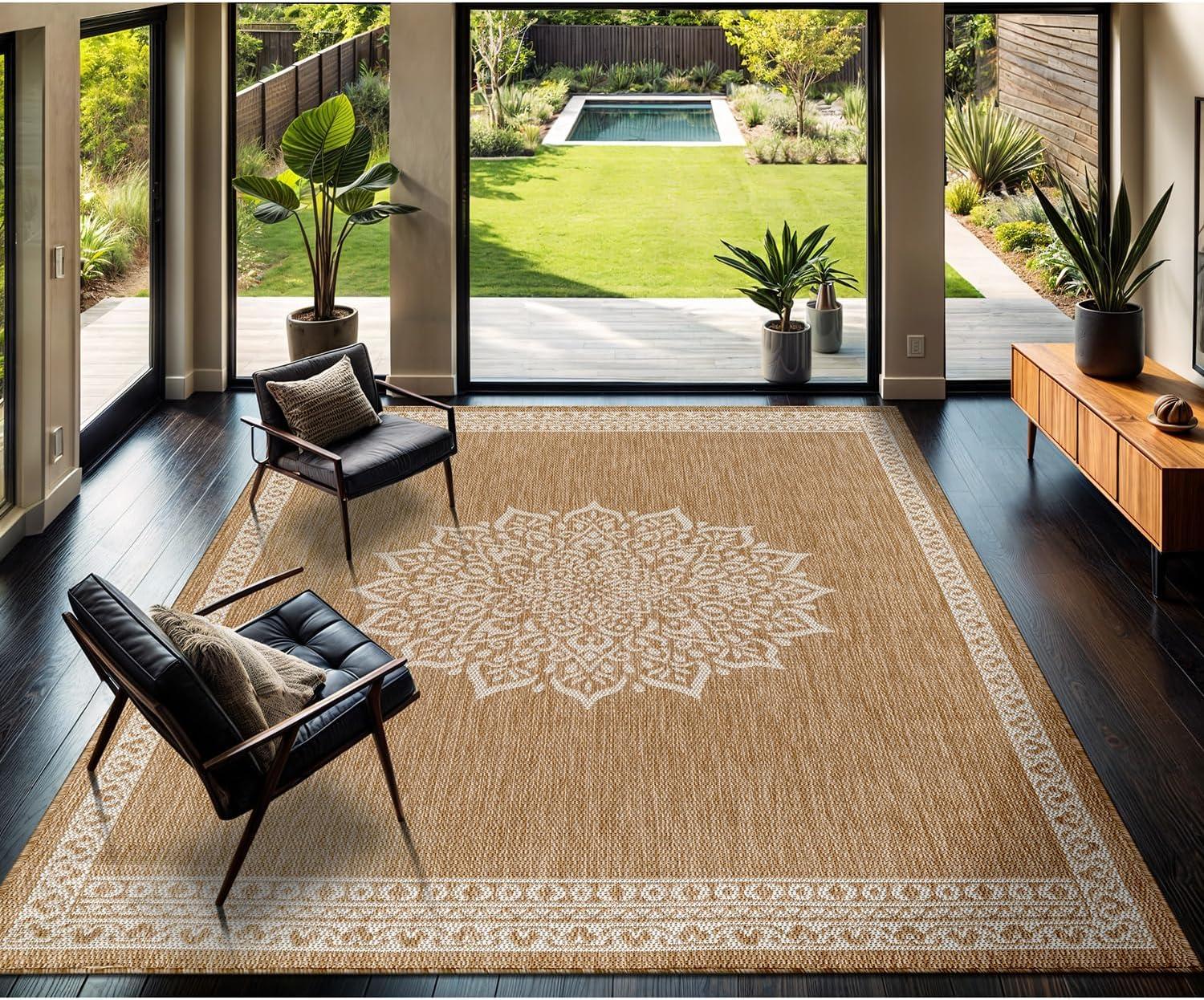 image:imageCAMILSON Indoor Outdoor Rug 5x7 Bordered Gray Modern Area Rugs for Indoor and Outdoor Patios Kitchen and Hallway Mats Washable Porch Deck Outside Carpet Bordered Grey 5 x 7Medaglia Natural