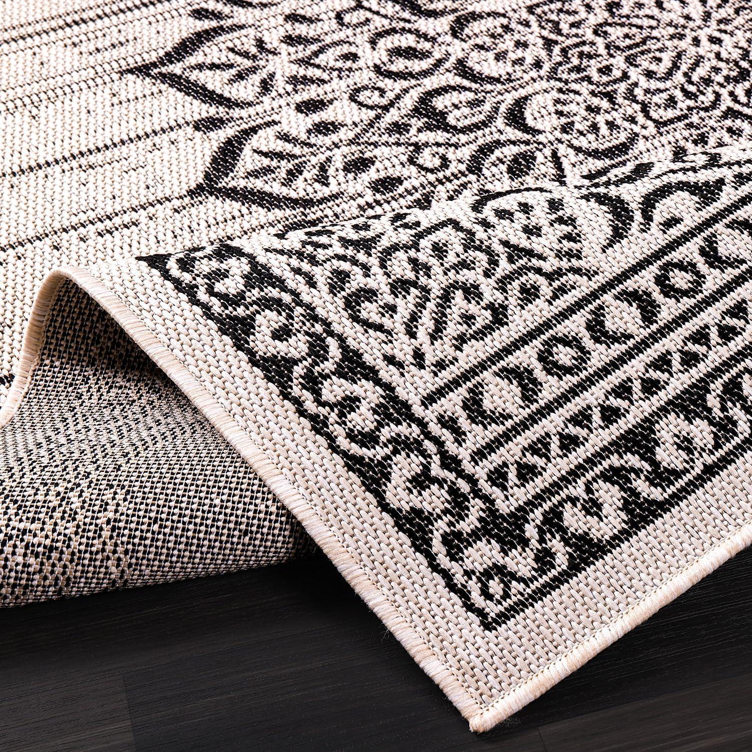 image:imageCAMILSON Indoor Outdoor Rug 5x7 Bordered Gray Modern Area Rugs for Indoor and Outdoor Patios Kitchen and Hallway Mats Washable Porch Deck Outside Carpet Bordered Grey 5 x 7Medallion White