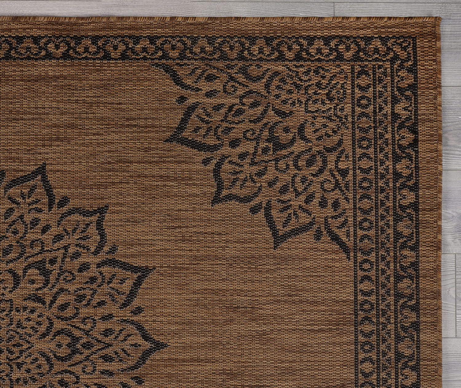 image:imageCAMILSON Indoor Outdoor Rug 5x7 Bordered Gray Modern Area Rugs for Indoor and Outdoor Patios Kitchen and Hallway Mats Washable Porch Deck Outside Carpet Bordered Grey 5 x 7Medallion Nut Brown