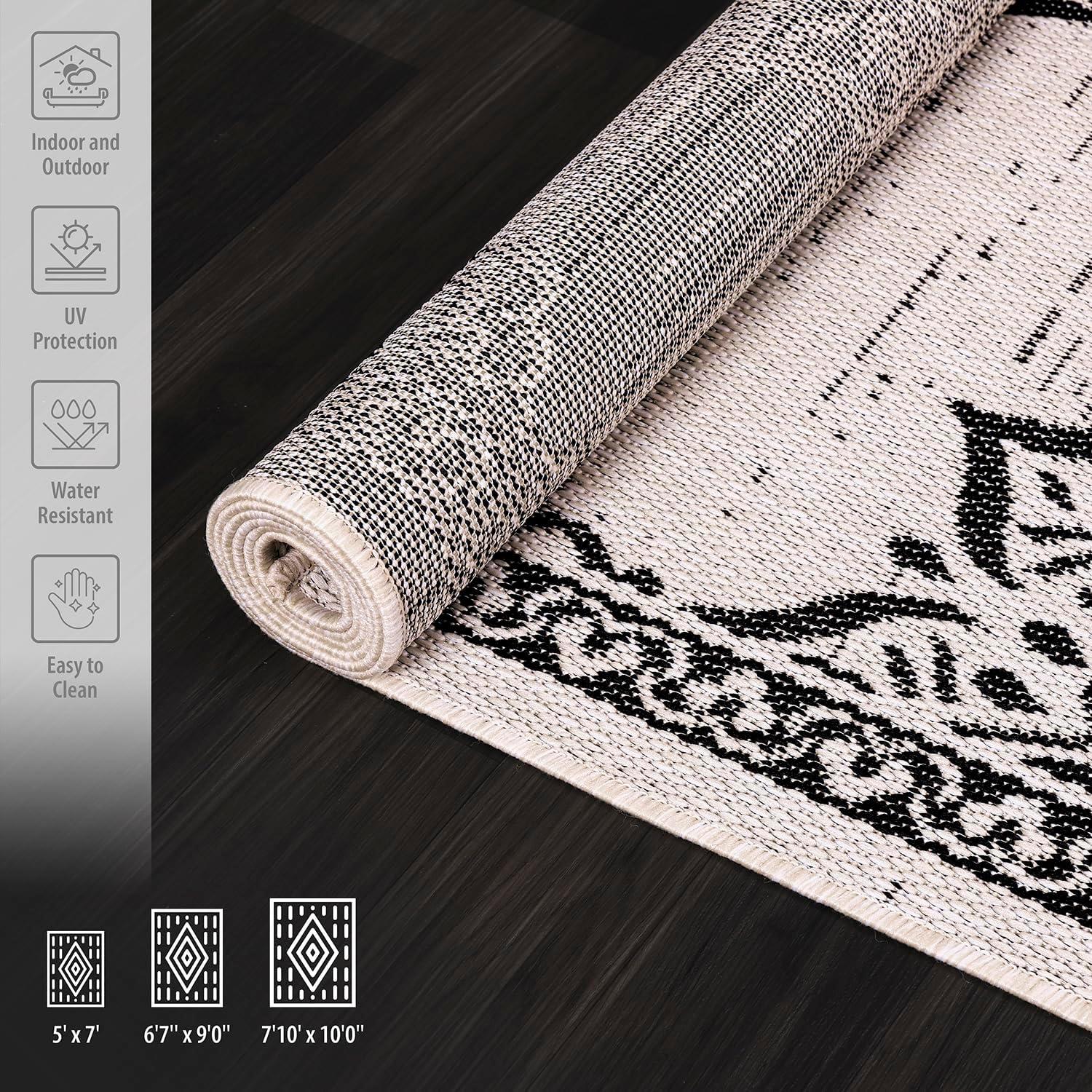 image:imageCAMILSON Indoor Outdoor Rug 5x7 Bordered Gray Modern Area Rugs for Indoor and Outdoor Patios Kitchen and Hallway Mats Washable Porch Deck Outside Carpet Bordered Grey 5 x 7Medallion White