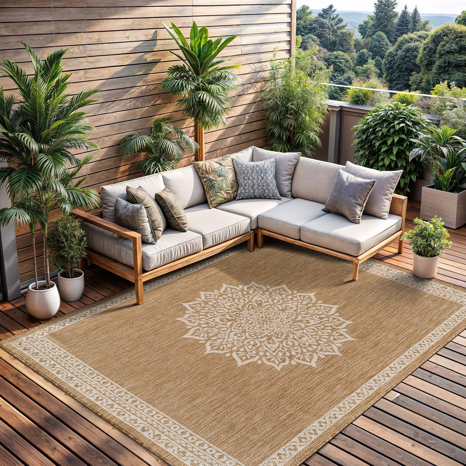 image:imageCAMILSON Indoor Outdoor Rug 5x7 Bordered Gray Modern Area Rugs for Indoor and Outdoor Patios Kitchen and Hallway Mats Washable Porch Deck Outside Carpet Bordered Grey 5 x 7Medaglia Natural