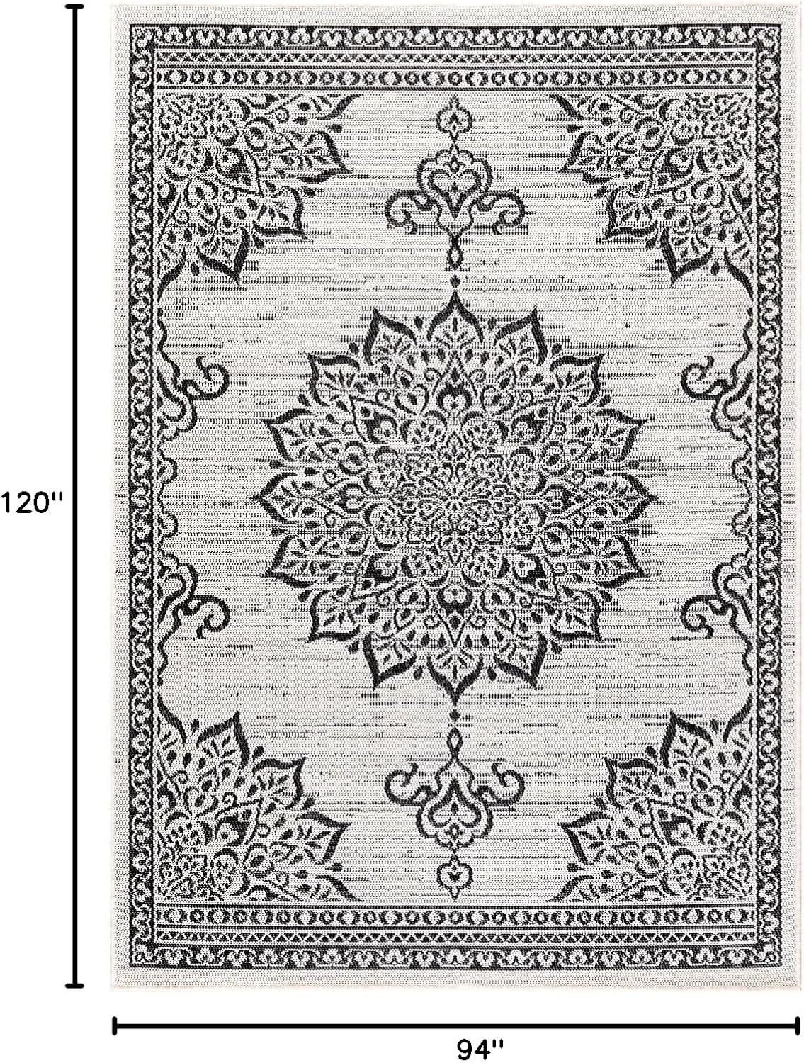 image:imageCAMILSON Indoor Outdoor Rug 5x7 Bordered Gray Modern Area Rugs for Indoor and Outdoor Patios Kitchen and Hallway Mats Washable Porch Deck Outside Carpet Bordered Grey 5 x 7Medallion White