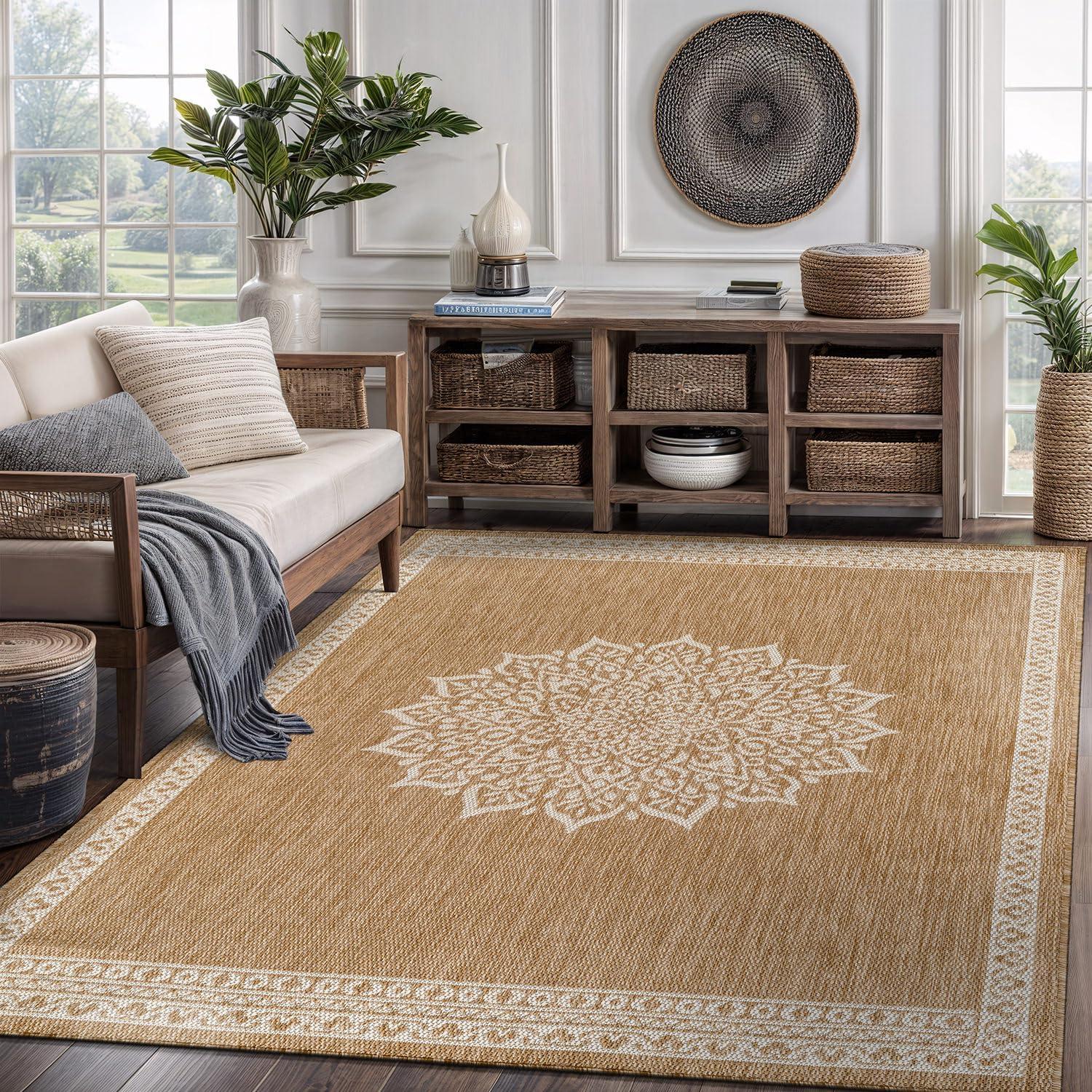 image:imageCAMILSON Indoor Outdoor Rug 5x7 Bordered Gray Modern Area Rugs for Indoor and Outdoor Patios Kitchen and Hallway Mats Washable Porch Deck Outside Carpet Bordered Grey 5 x 7Medaglia Natural