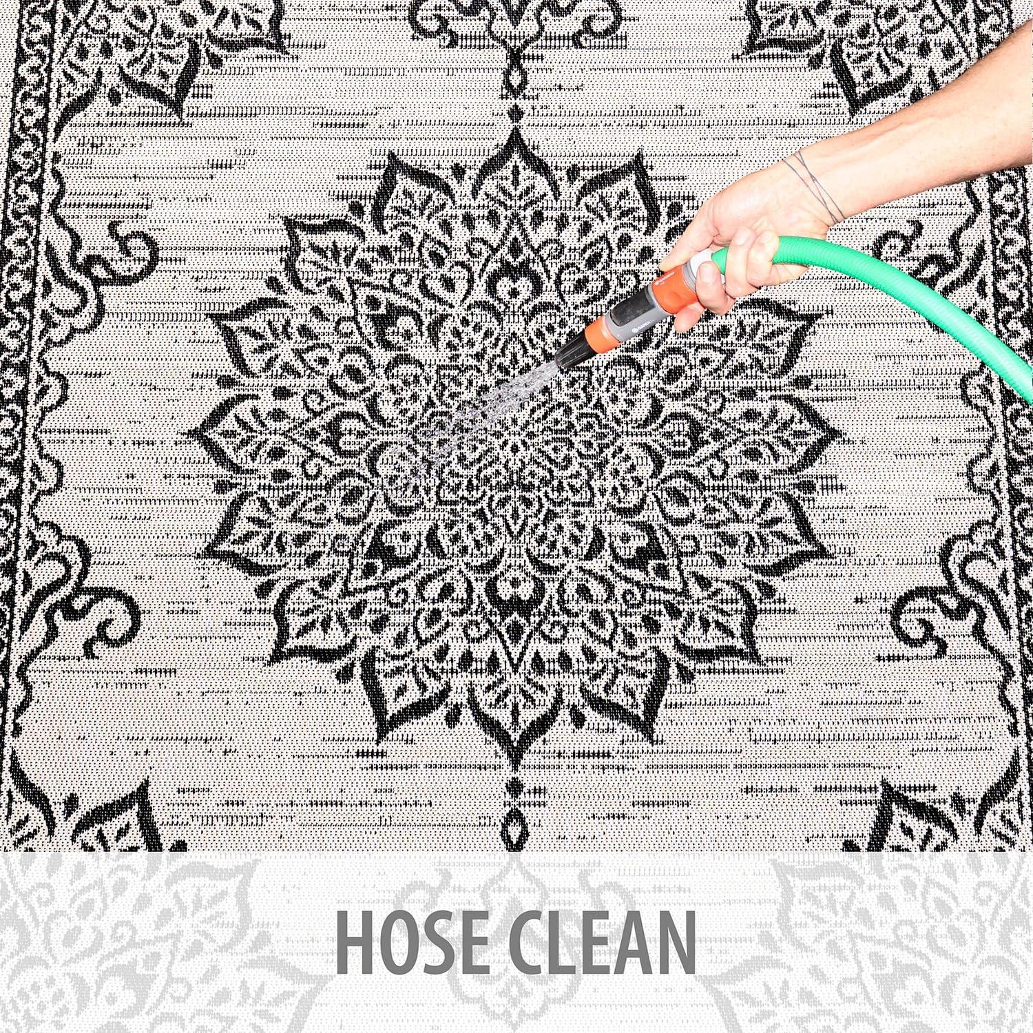 image:imageCAMILSON Indoor Outdoor Rug 5x7 Bordered Gray Modern Area Rugs for Indoor and Outdoor Patios Kitchen and Hallway Mats Washable Porch Deck Outside Carpet Bordered Grey 5 x 7Medallion White