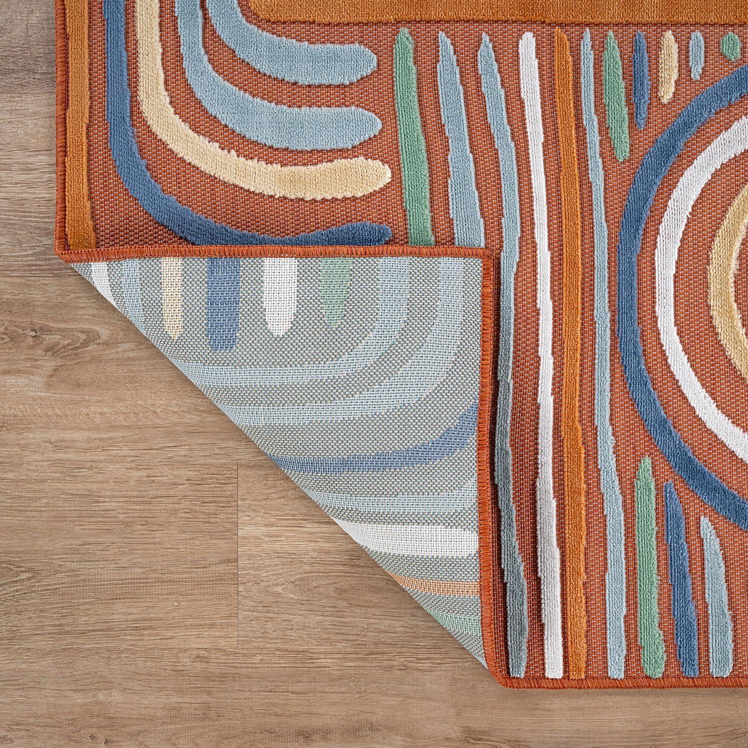 image:imageCAMILSON Indoor Outdoor Rug Navy 710x10 Leaf Tropical Botanical Area Rugs for Indoor and Outdoor patios EasyCleaning NonShedding Living Room Garden and Kitchen Washable Outside Carpet 8x103004 Orange